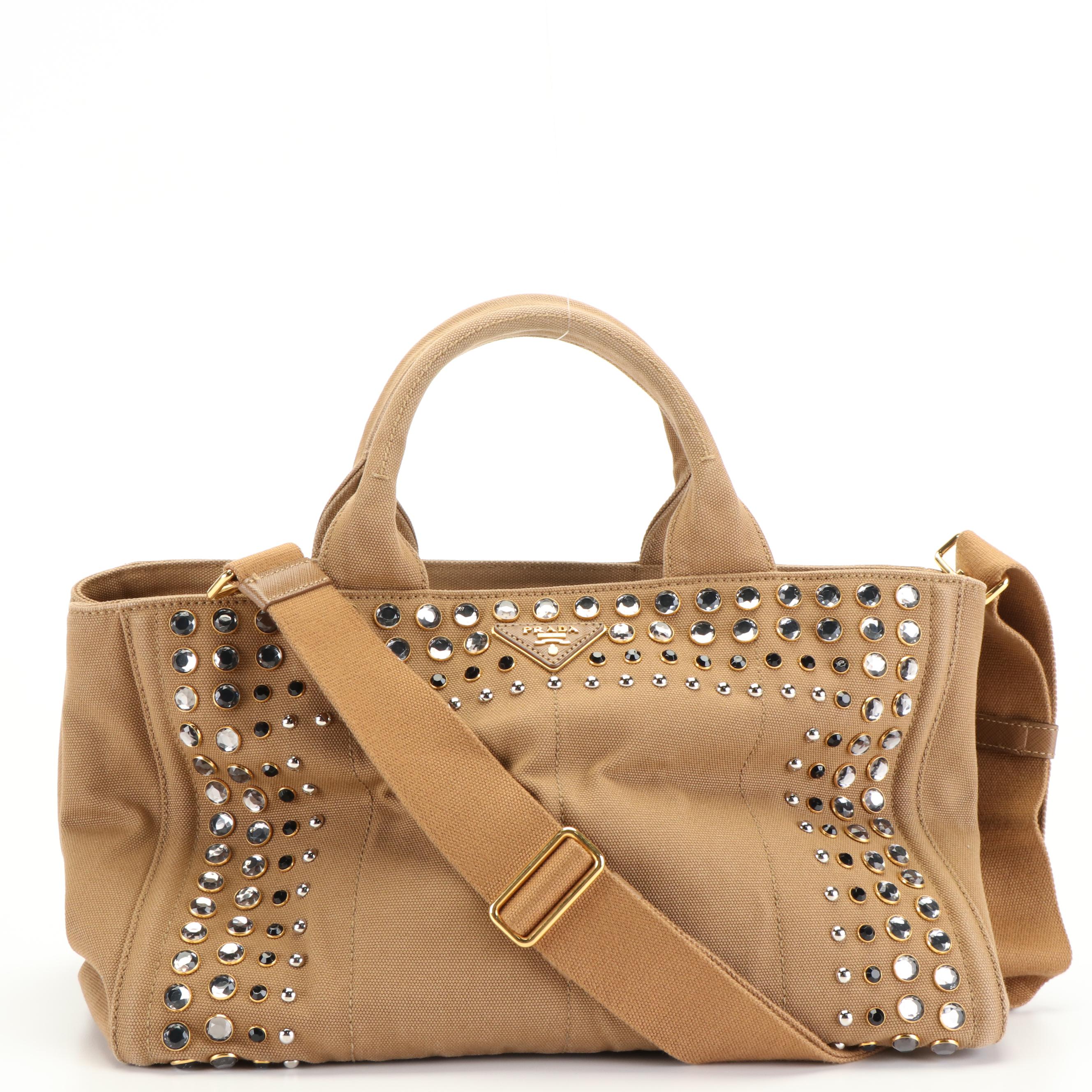 Prada Bijoux Canapa Tote in Brown Canvas