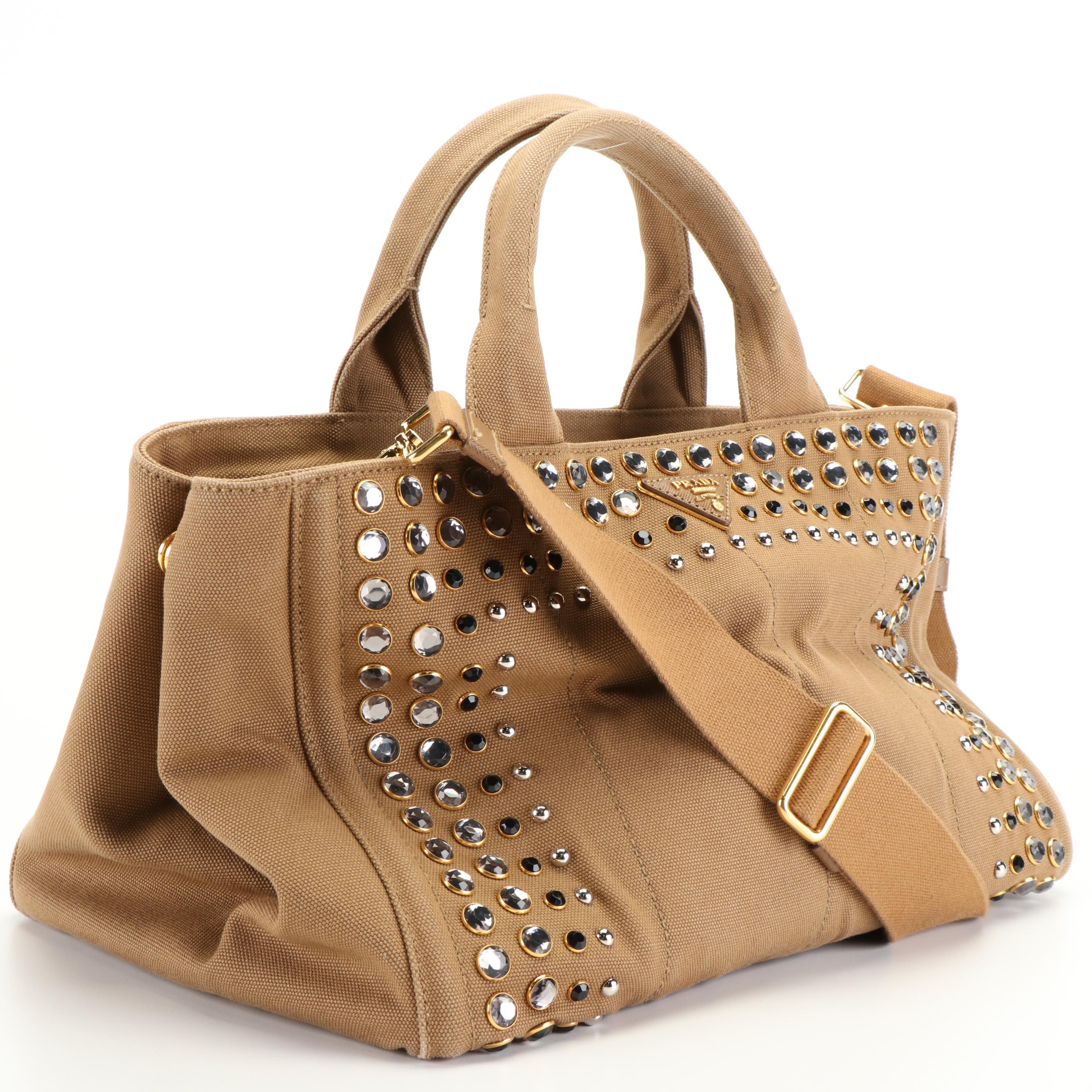 Prada Bijoux Canapa Tote in Brown Canvas