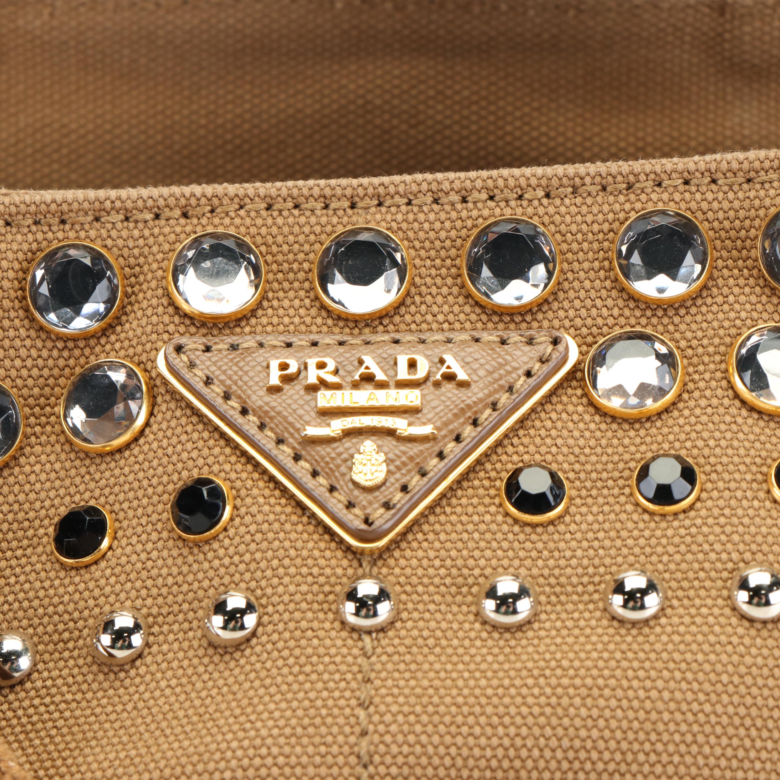 Prada Bijoux Canapa Tote in Brown Canvas
