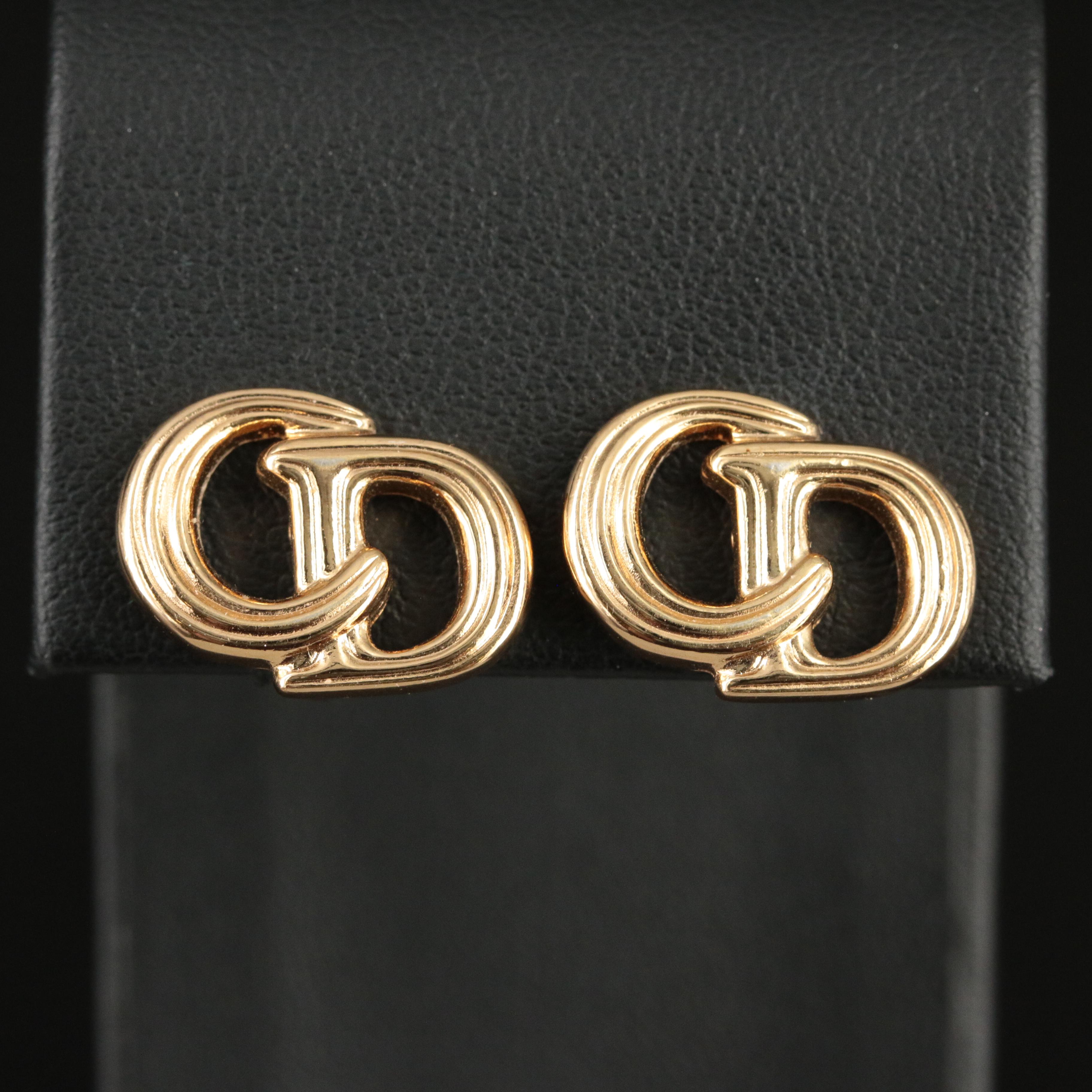 Christian Dior Logo Clip Earrings