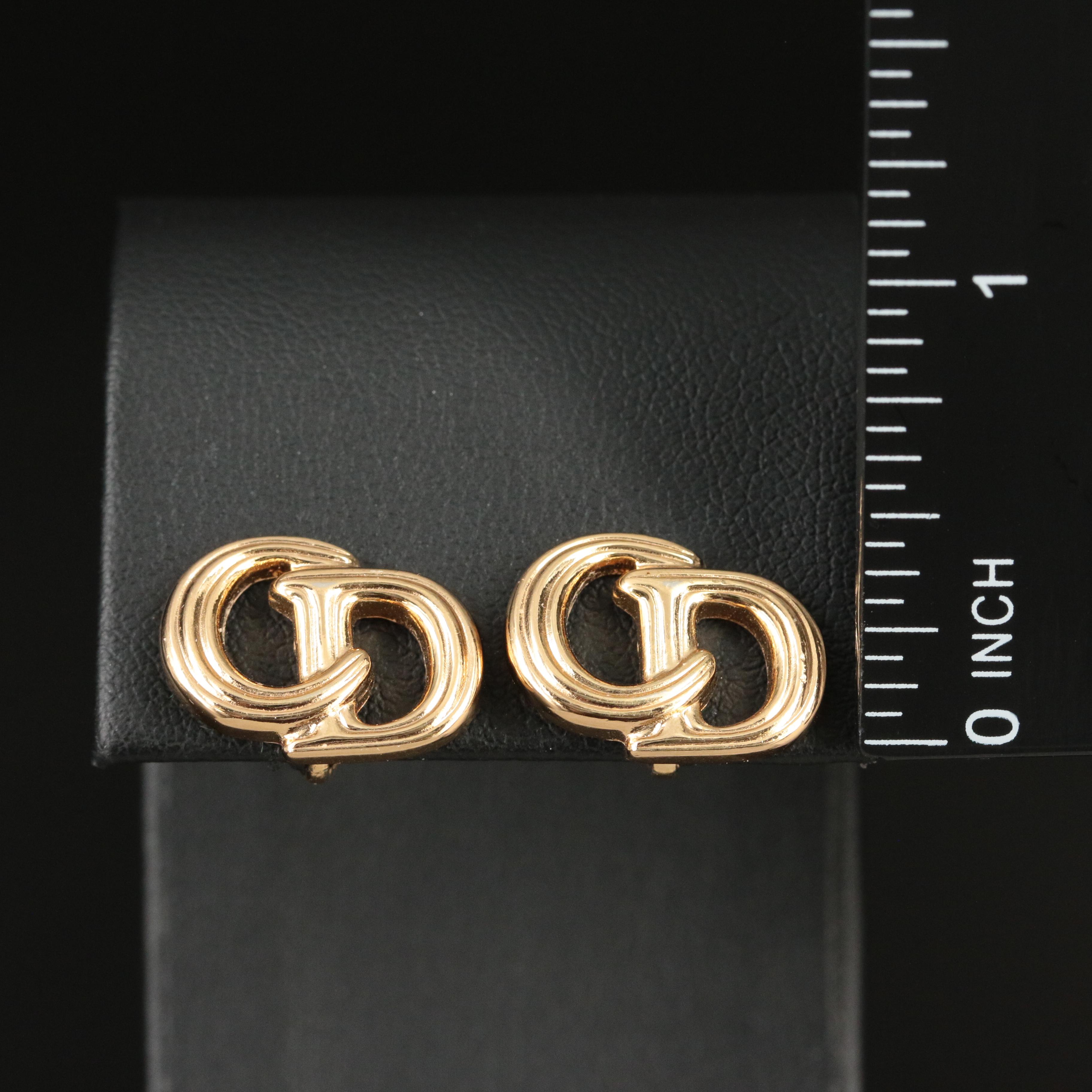 Christian Dior Logo Clip Earrings