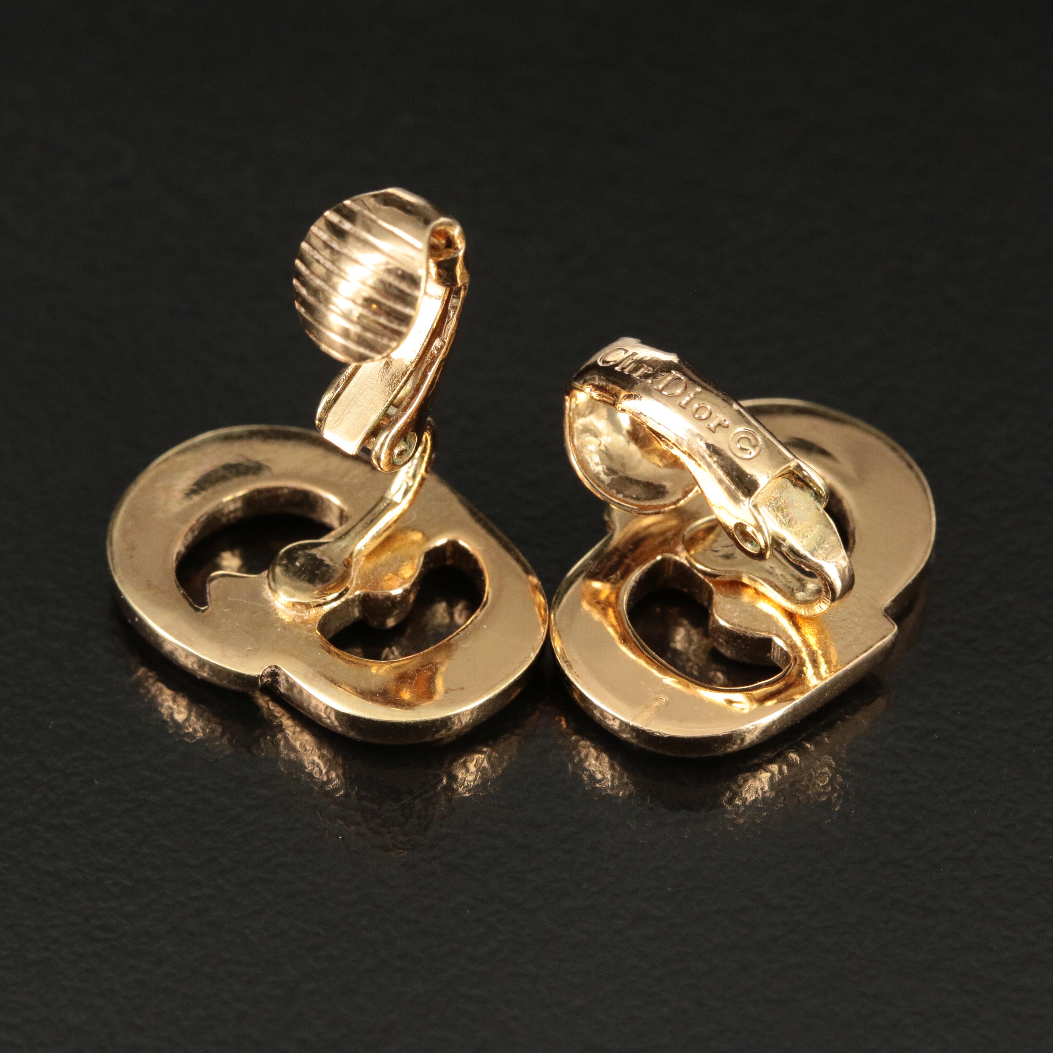 Christian Dior Logo Clip Earrings