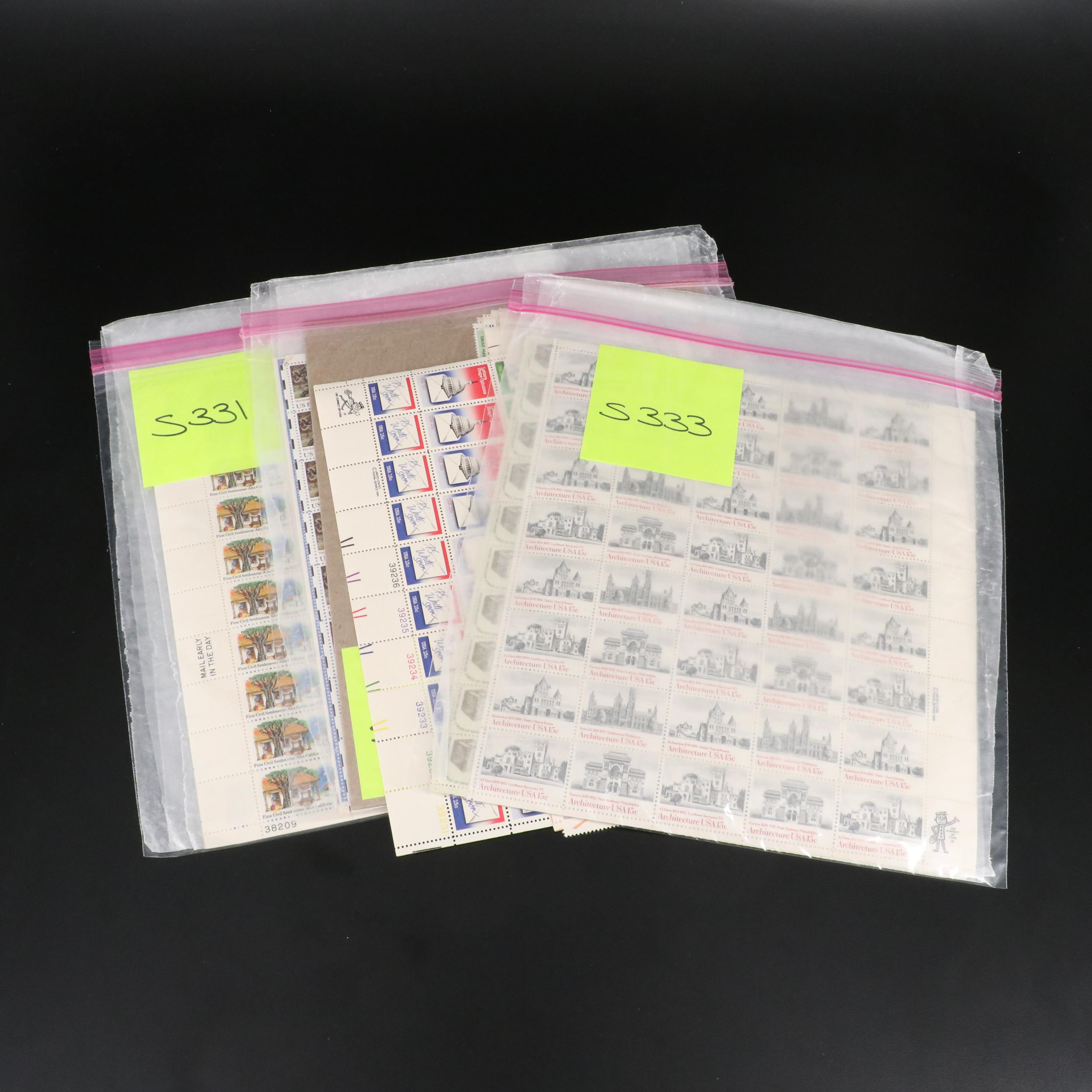 Over Seventy-Five U.S. Postage Stamp Sheets
