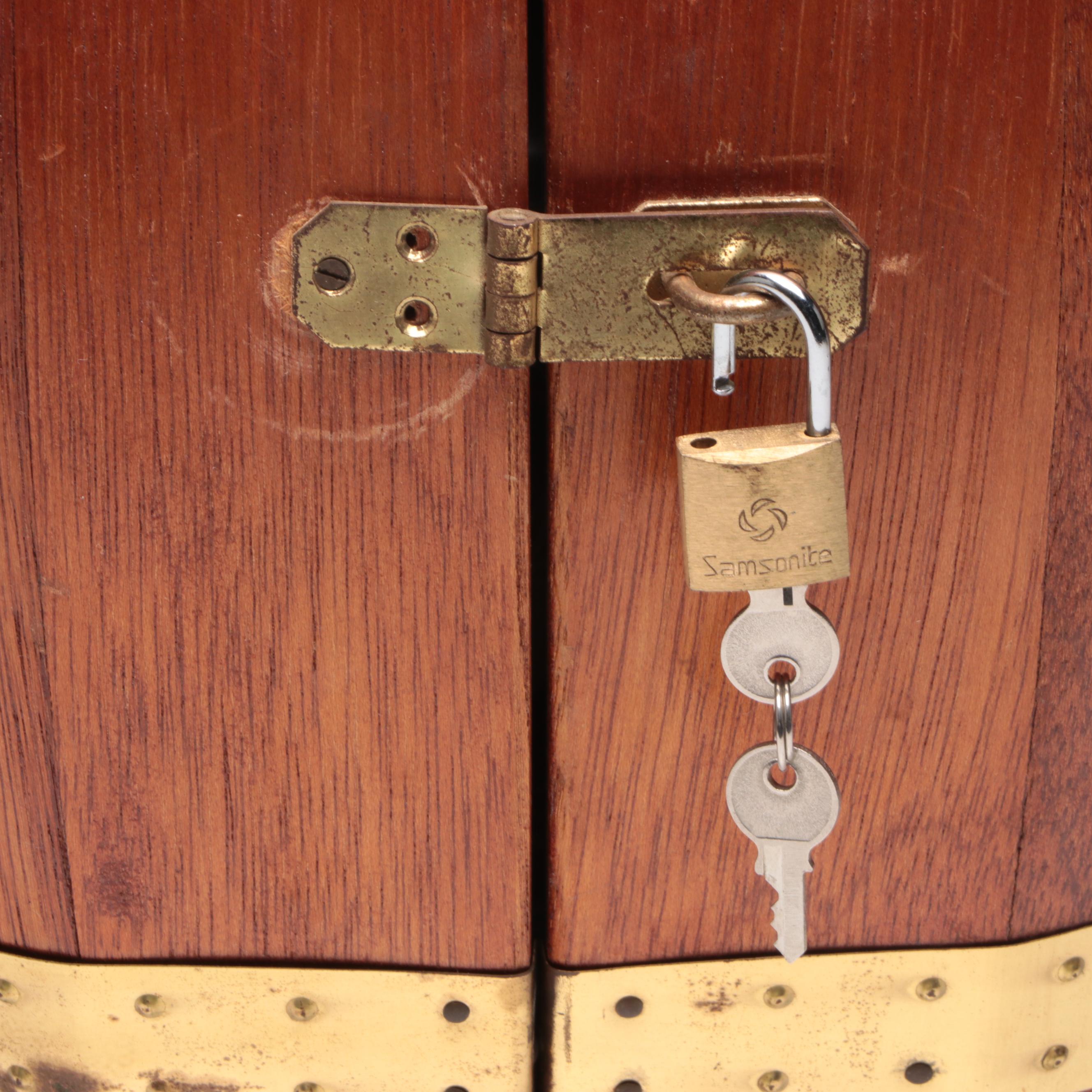 Wooden Wall Mounted Barrel Shaped Bar with Hazel Atlas Shaker and Other Barware