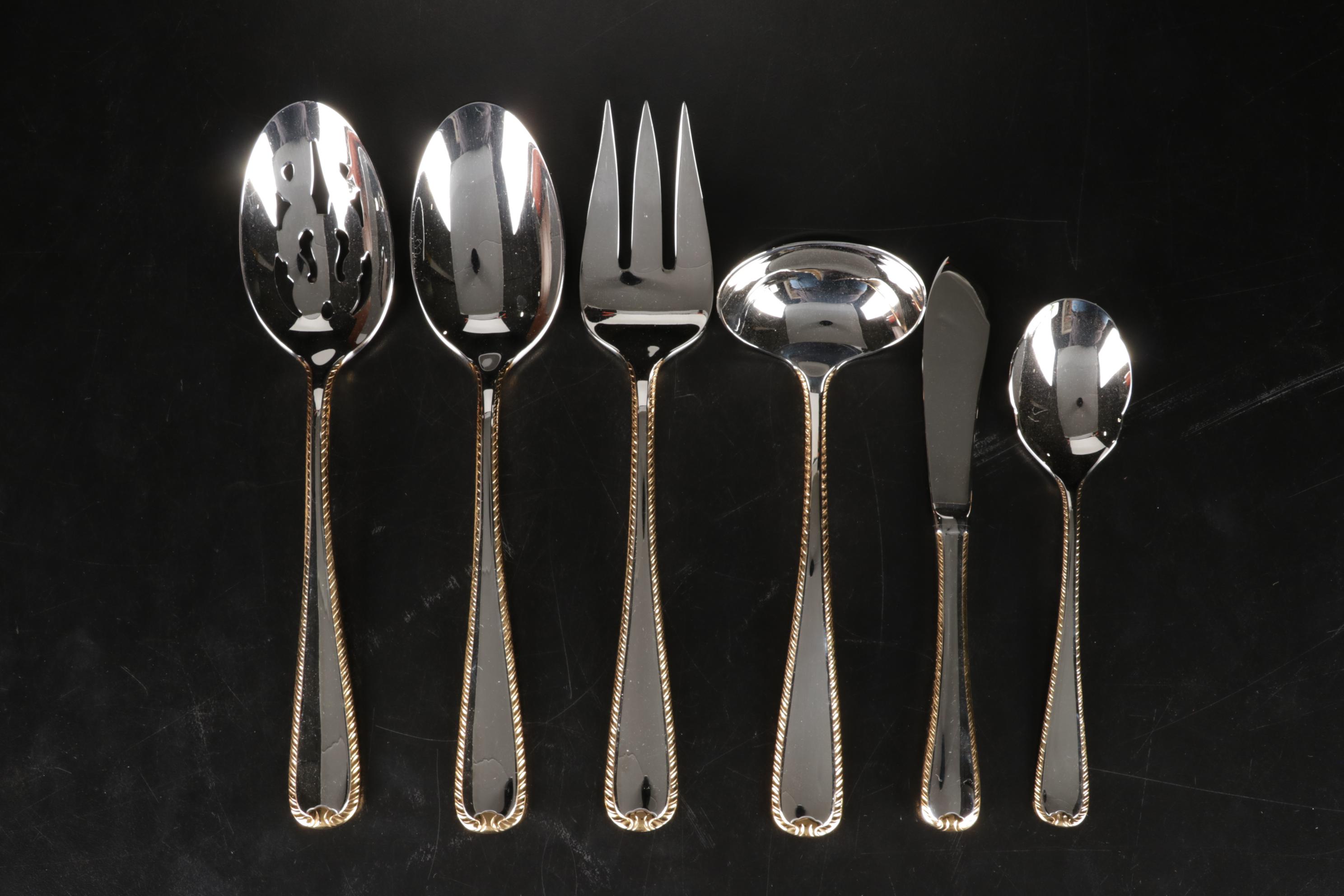 Gorham Silver "Golden Ribbon Edge" Stainless Steel Flatware, 1982-2021