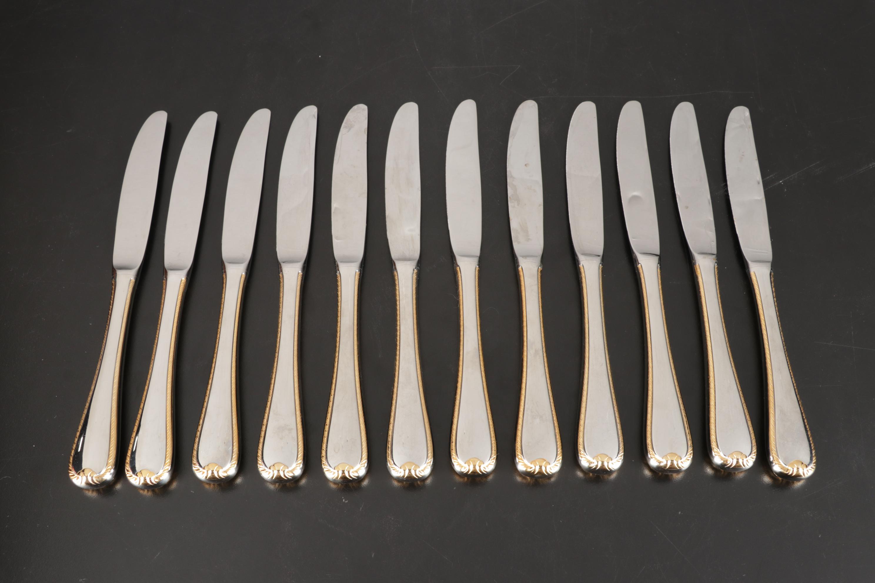 Gorham Silver "Golden Ribbon Edge" Stainless Steel Flatware, 1982-2021