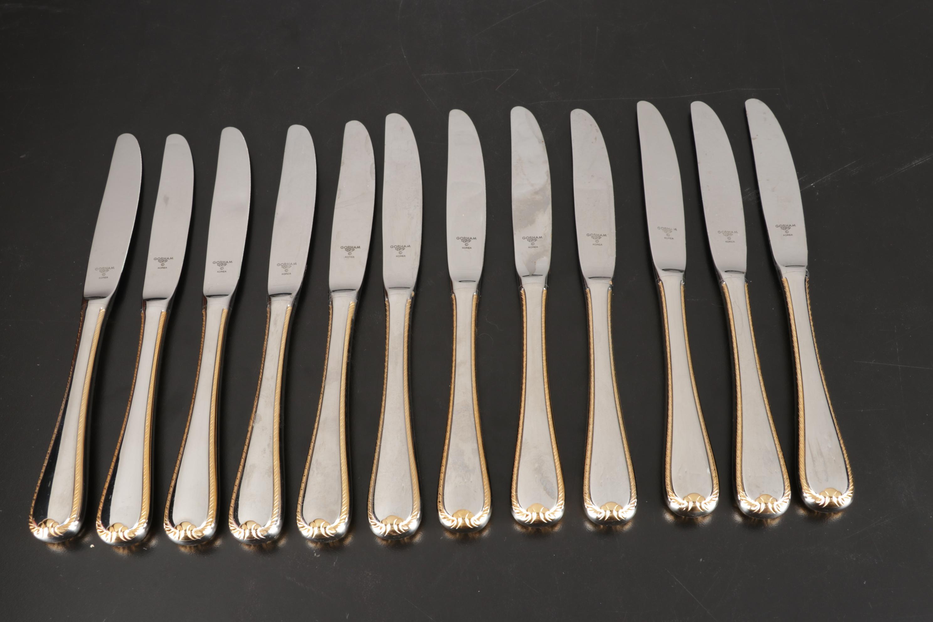 Gorham Silver "Golden Ribbon Edge" Stainless Steel Flatware, 1982-2021