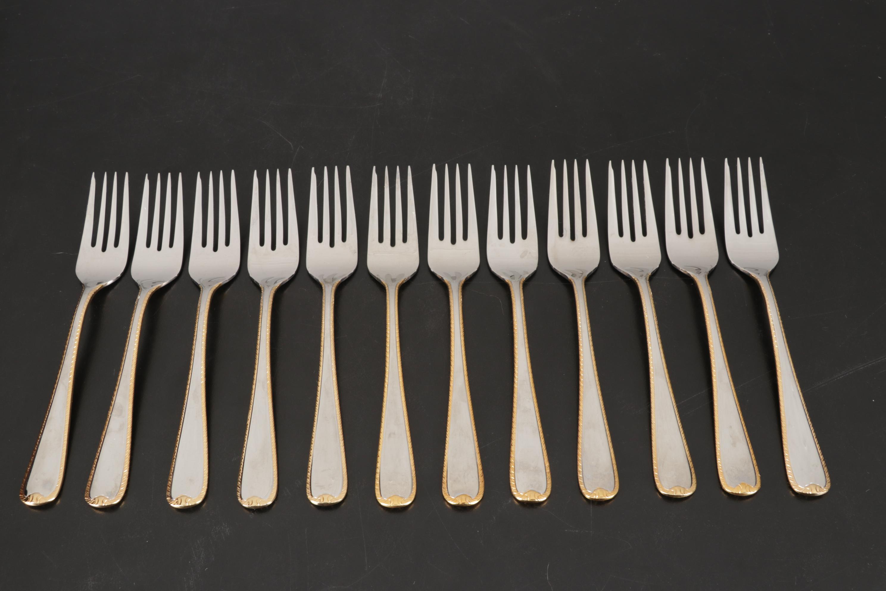 Gorham Silver "Golden Ribbon Edge" Stainless Steel Flatware, 1982-2021