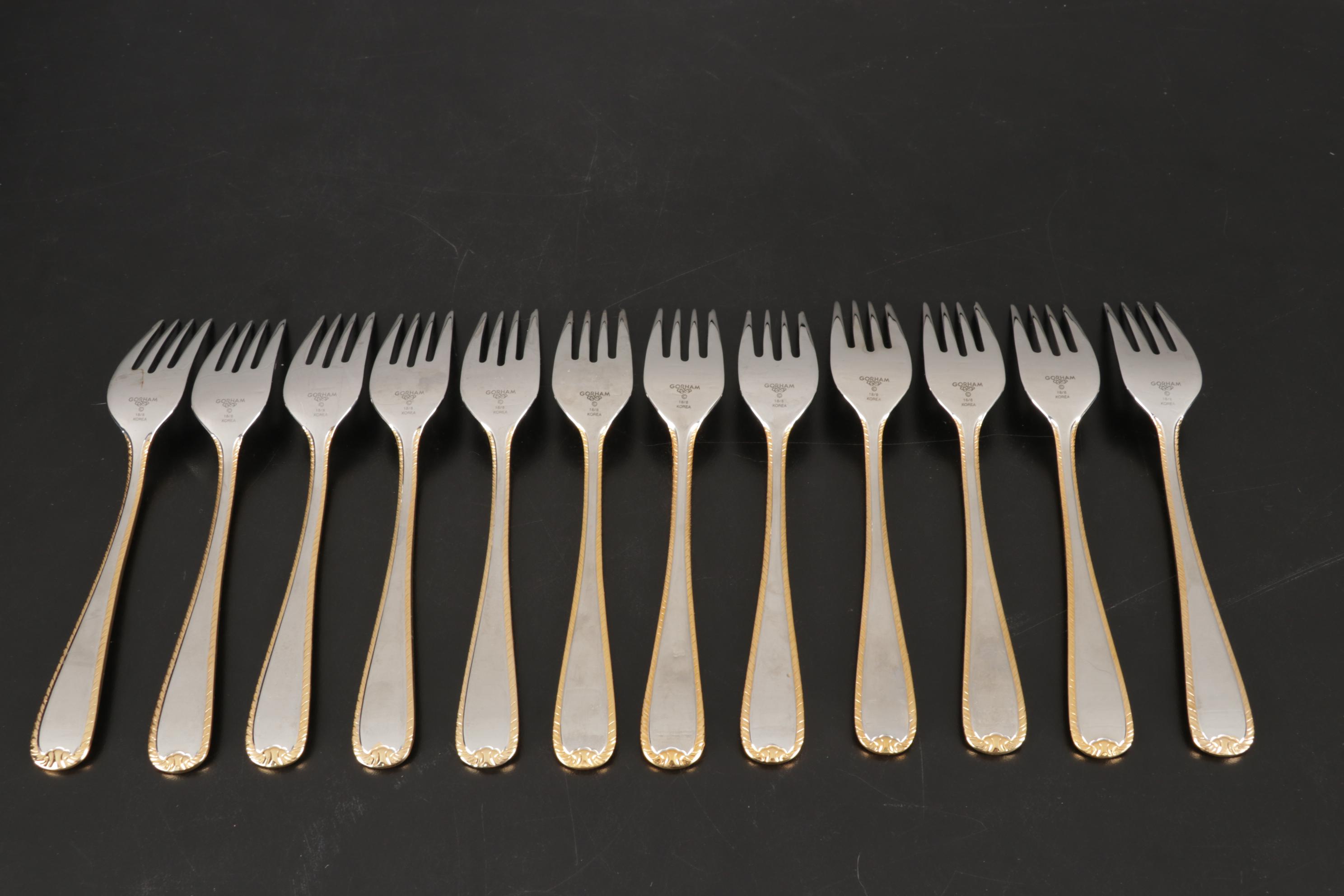 Gorham Silver "Golden Ribbon Edge" Stainless Steel Flatware, 1982-2021