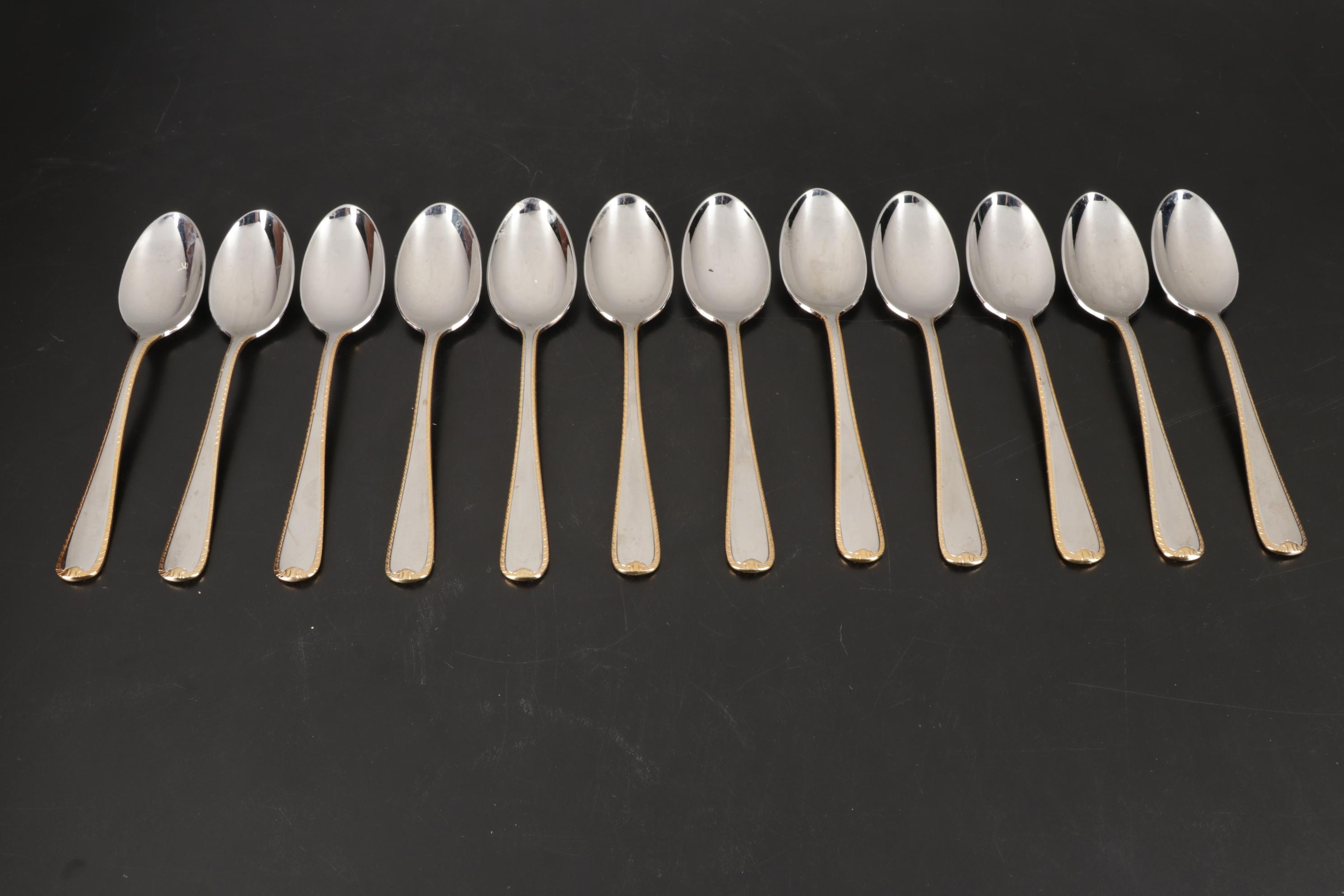 Gorham Silver "Golden Ribbon Edge" Stainless Steel Flatware, 1982-2021