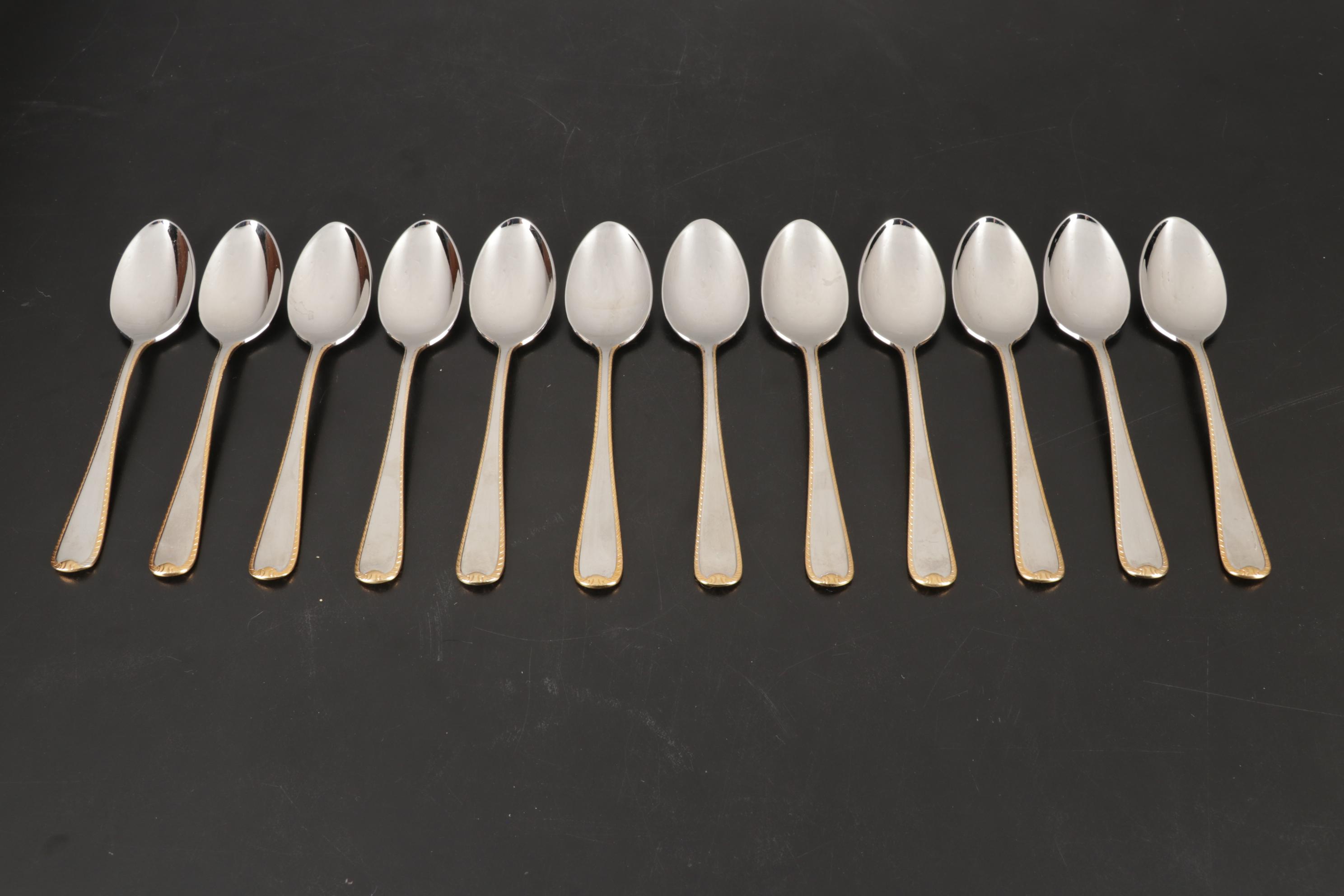 Gorham Silver "Golden Ribbon Edge" Stainless Steel Flatware, 1982-2021