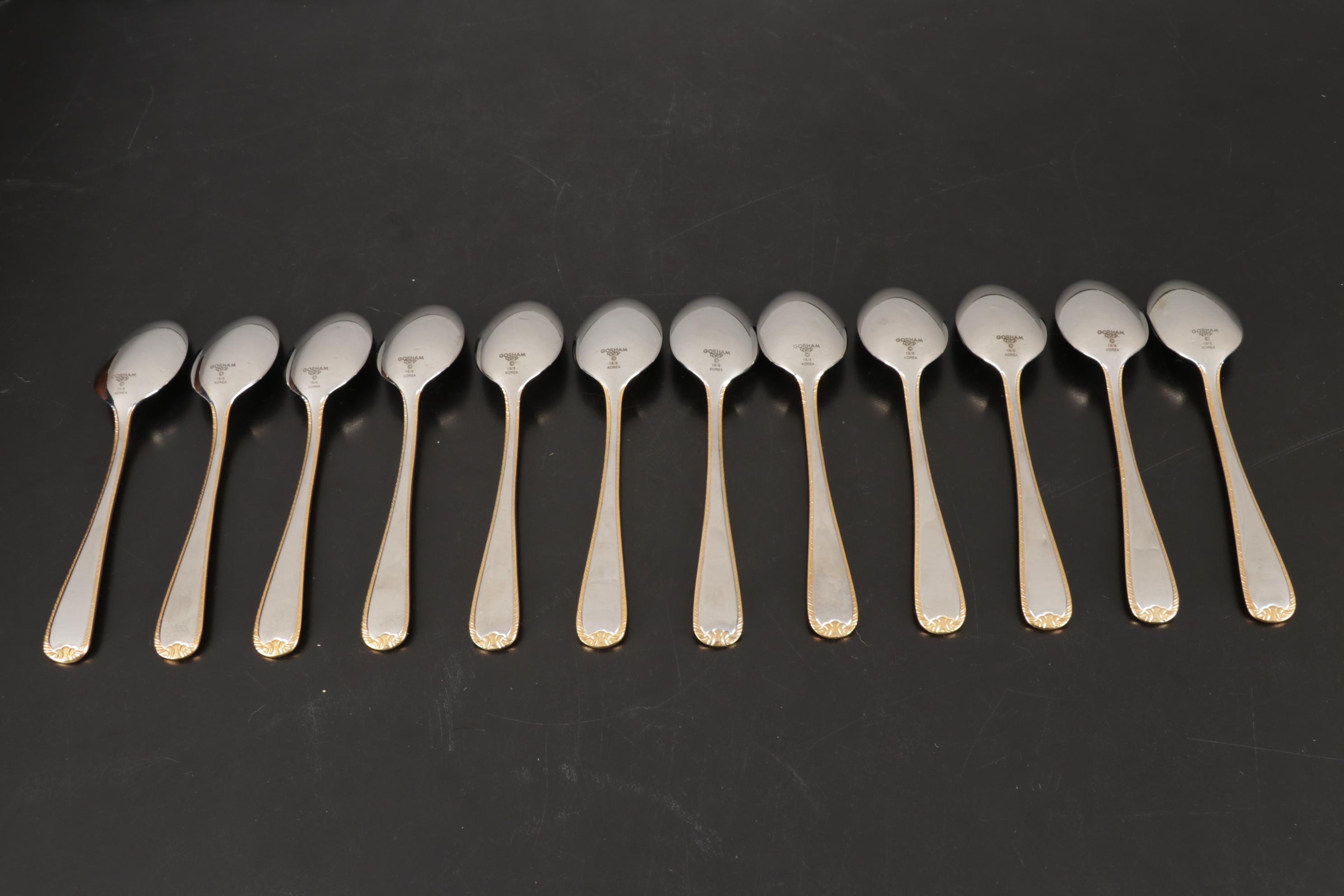 Gorham Silver "Golden Ribbon Edge" Stainless Steel Flatware, 1982-2021