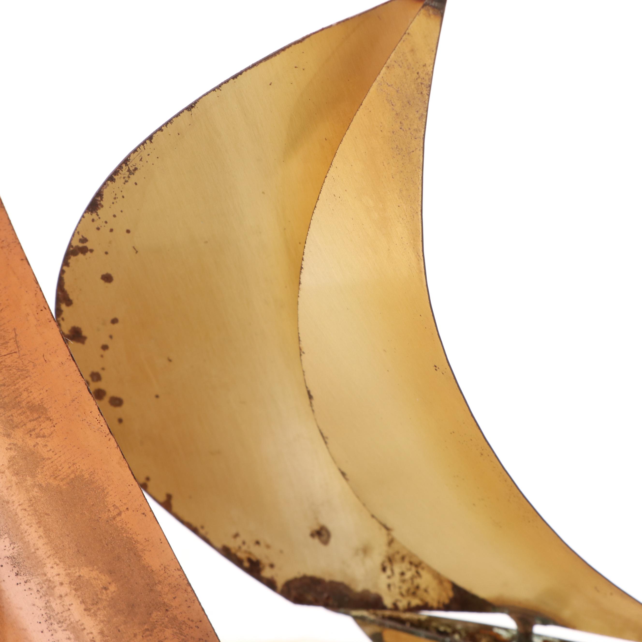 John DeMott  Mid Century Modern Style Mixed Metal and Stone Boat Sculpture