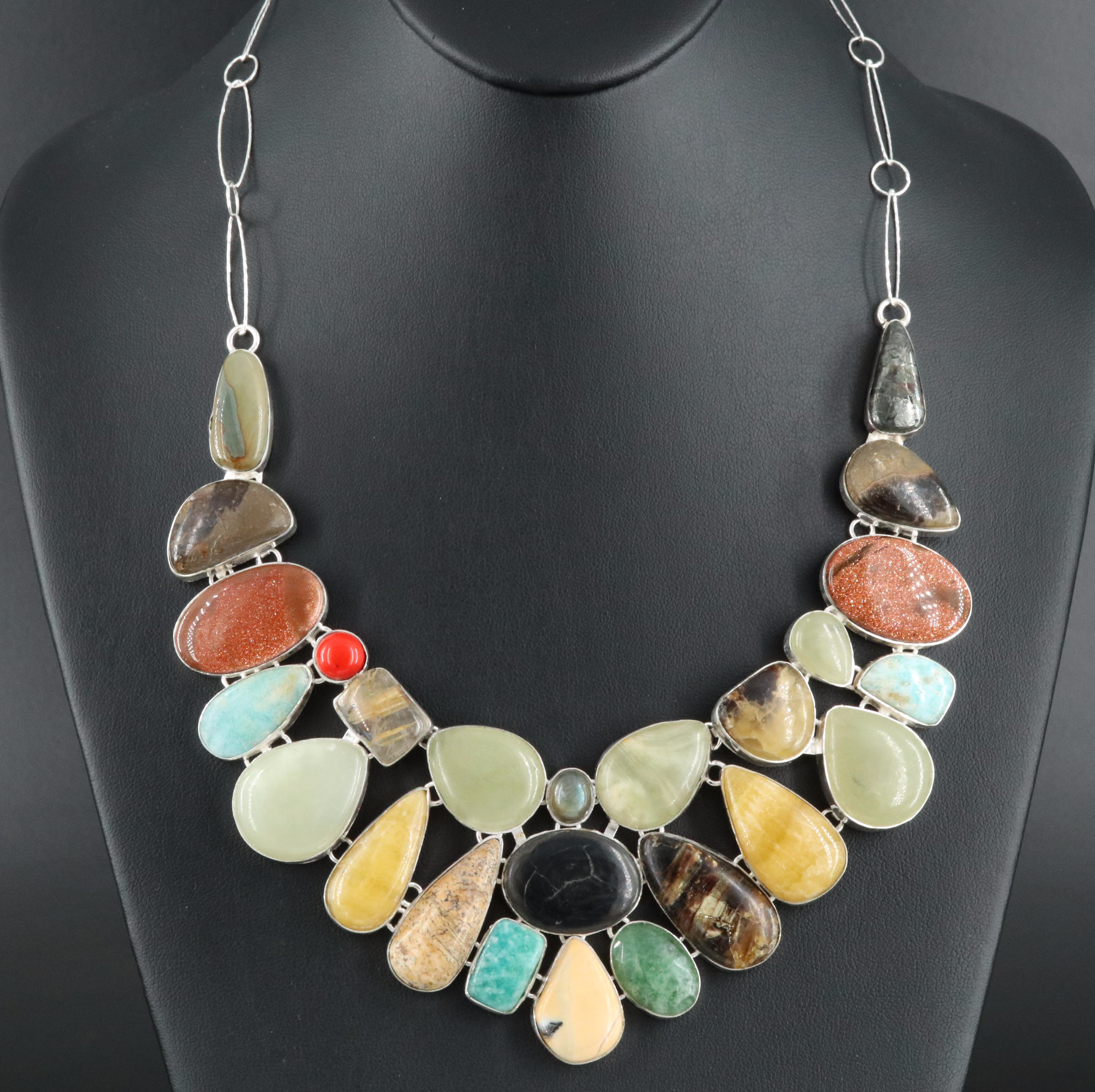 Multi-Gemstone Necklace with Sterling Chain