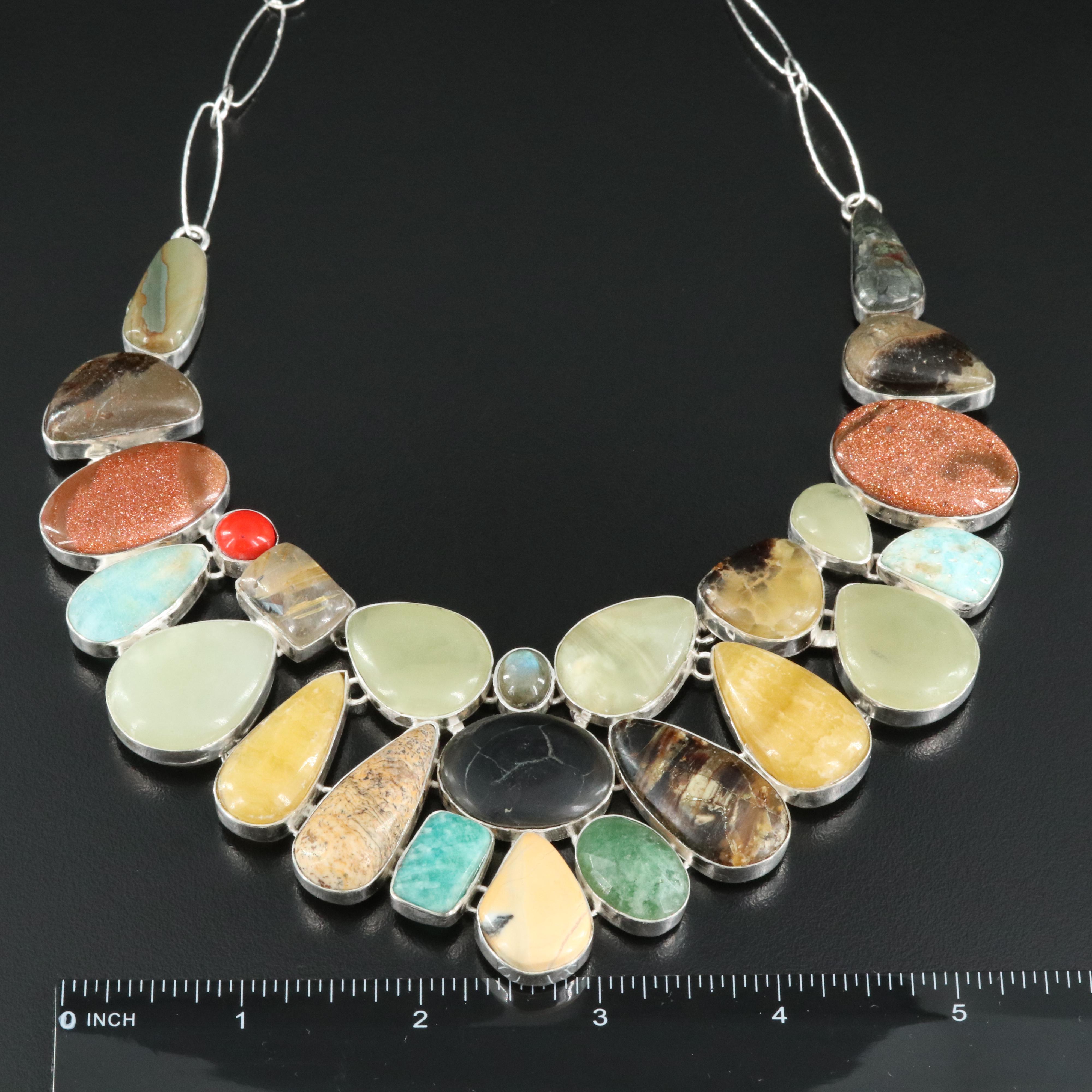 Multi-Gemstone Necklace with Sterling Chain