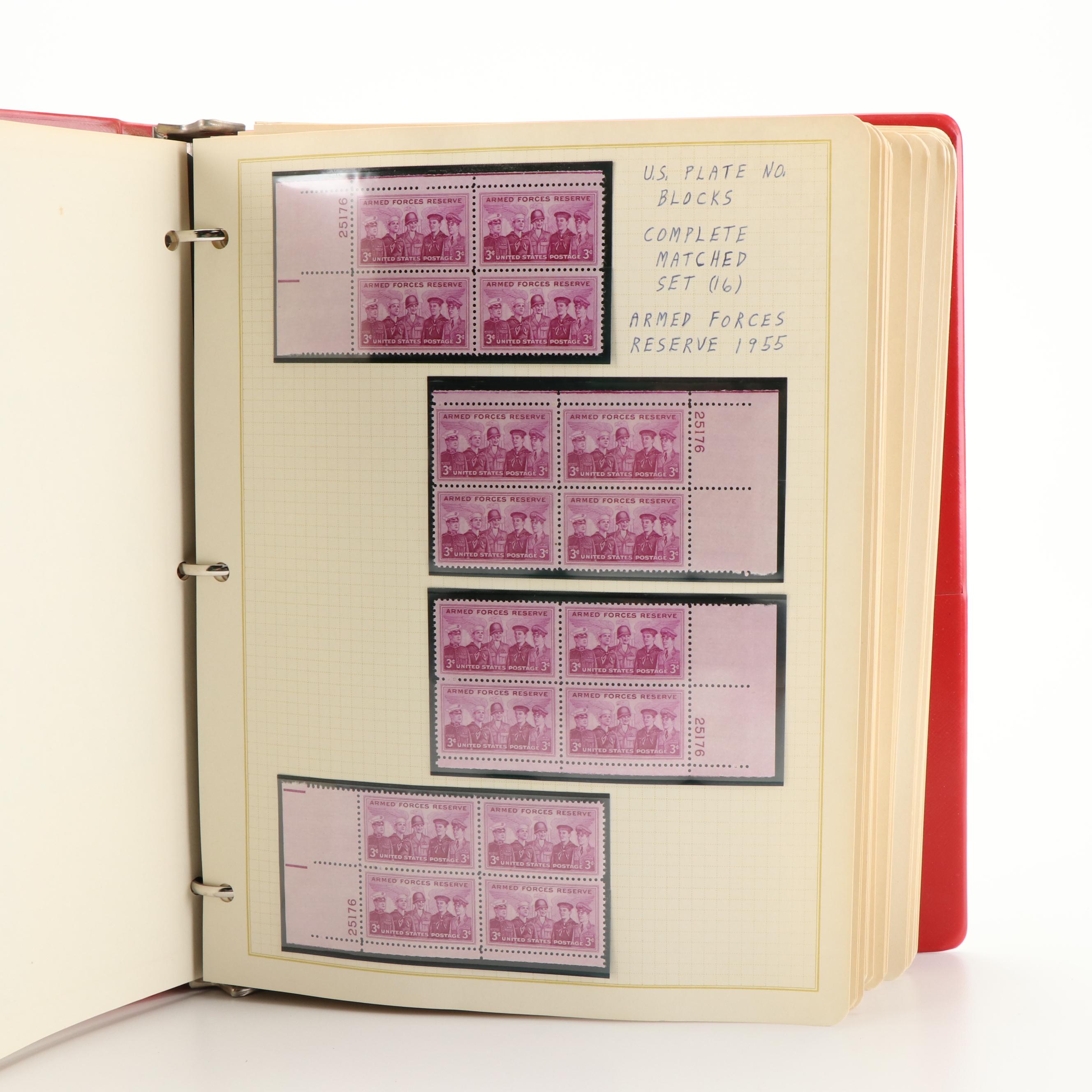 Album of 248 3 and 4-Cent Postage Stamp Plate Blocks, 1940s and 1950s