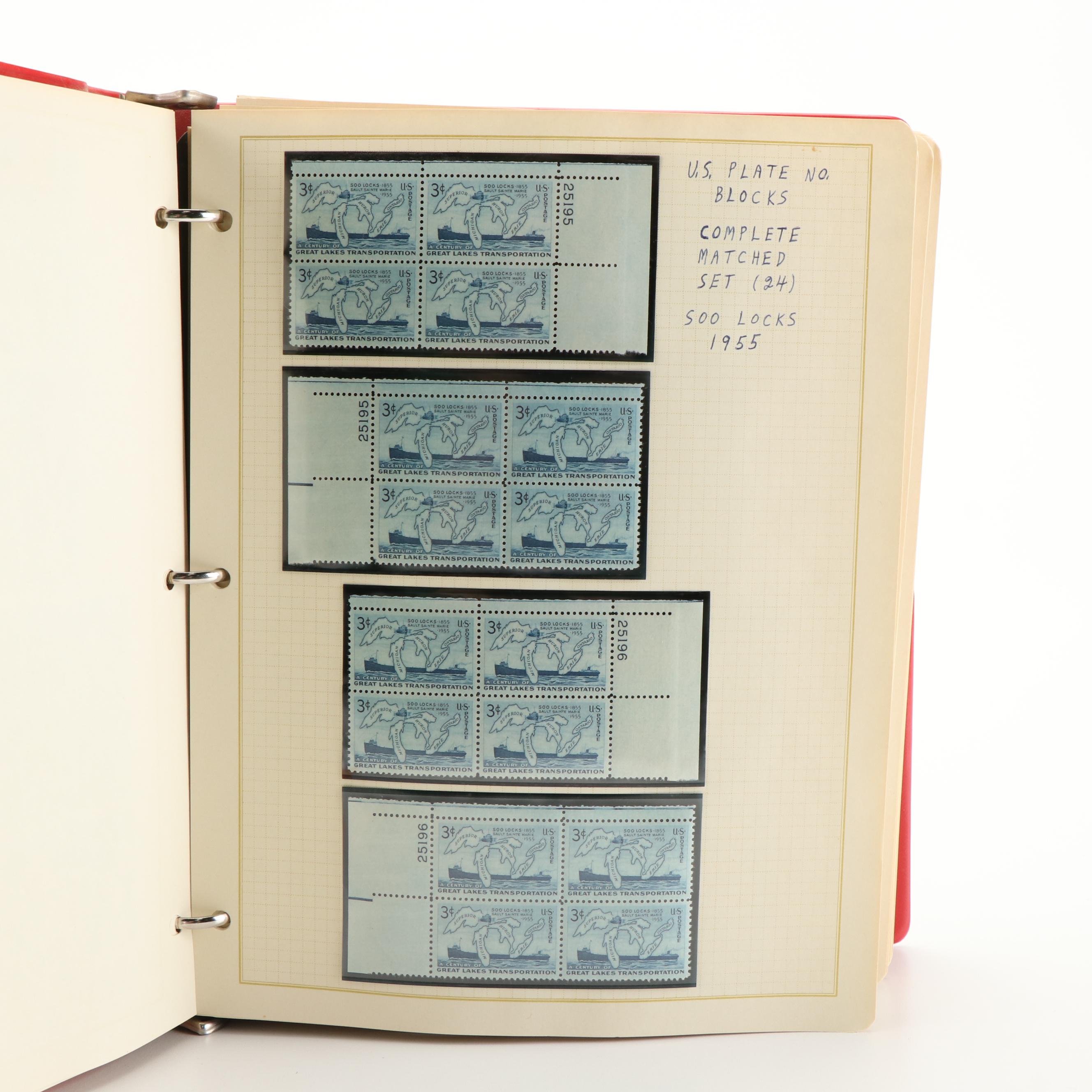 Album of 248 3 and 4-Cent Postage Stamp Plate Blocks, 1940s and 1950s