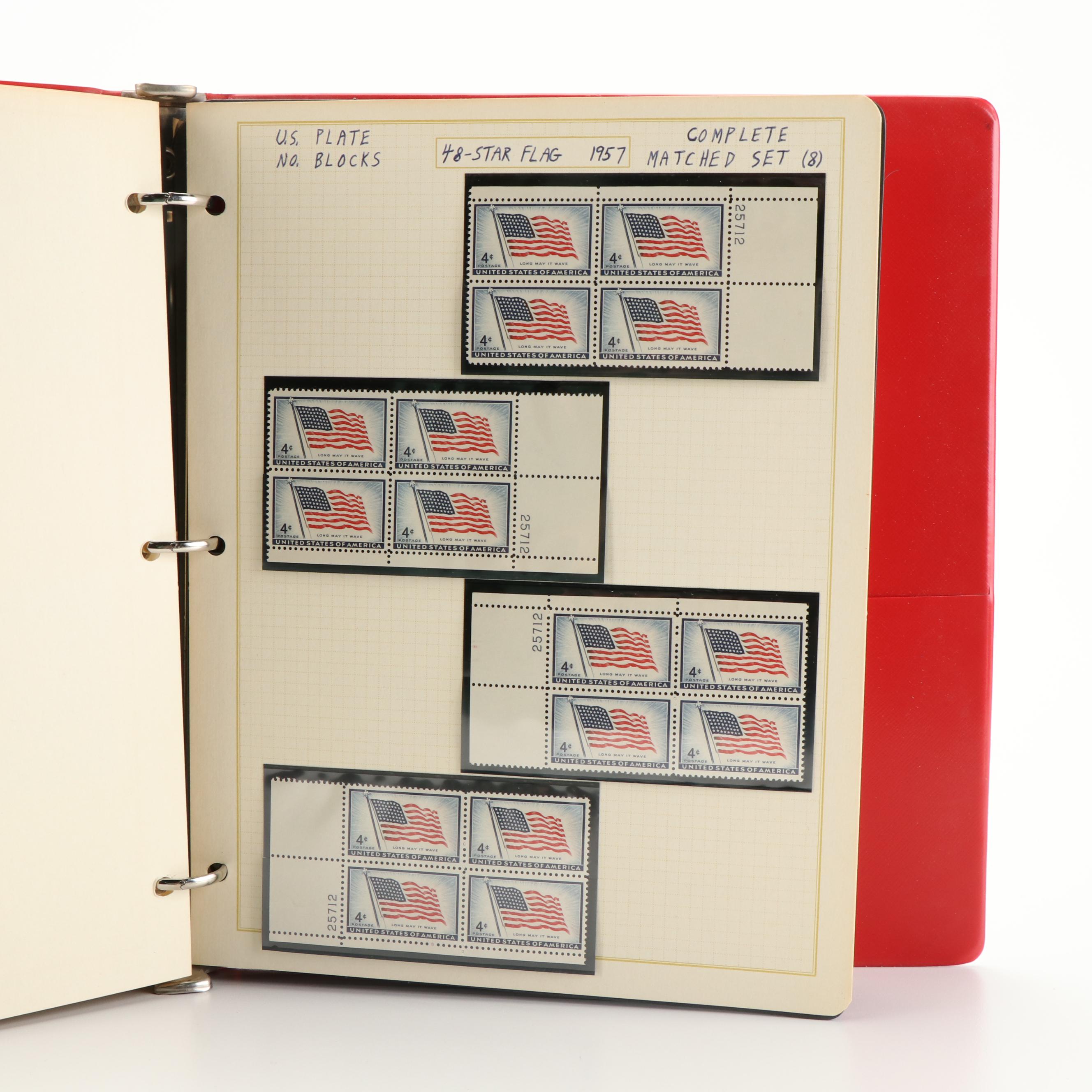 Album of 248 3 and 4-Cent Postage Stamp Plate Blocks, 1940s and 1950s