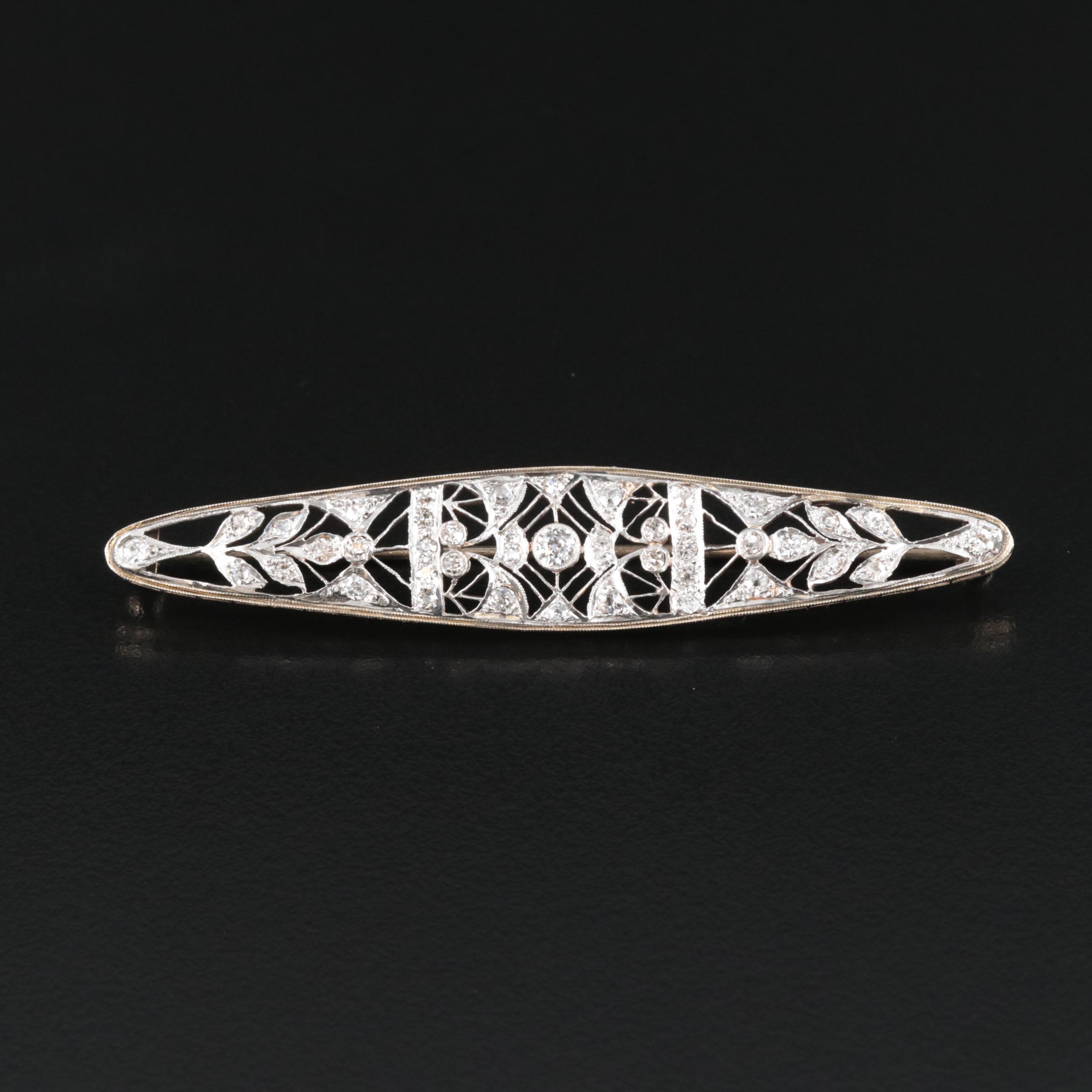 Edwardian 14K and Platinum 1.34 CTW Diamond Brooch
