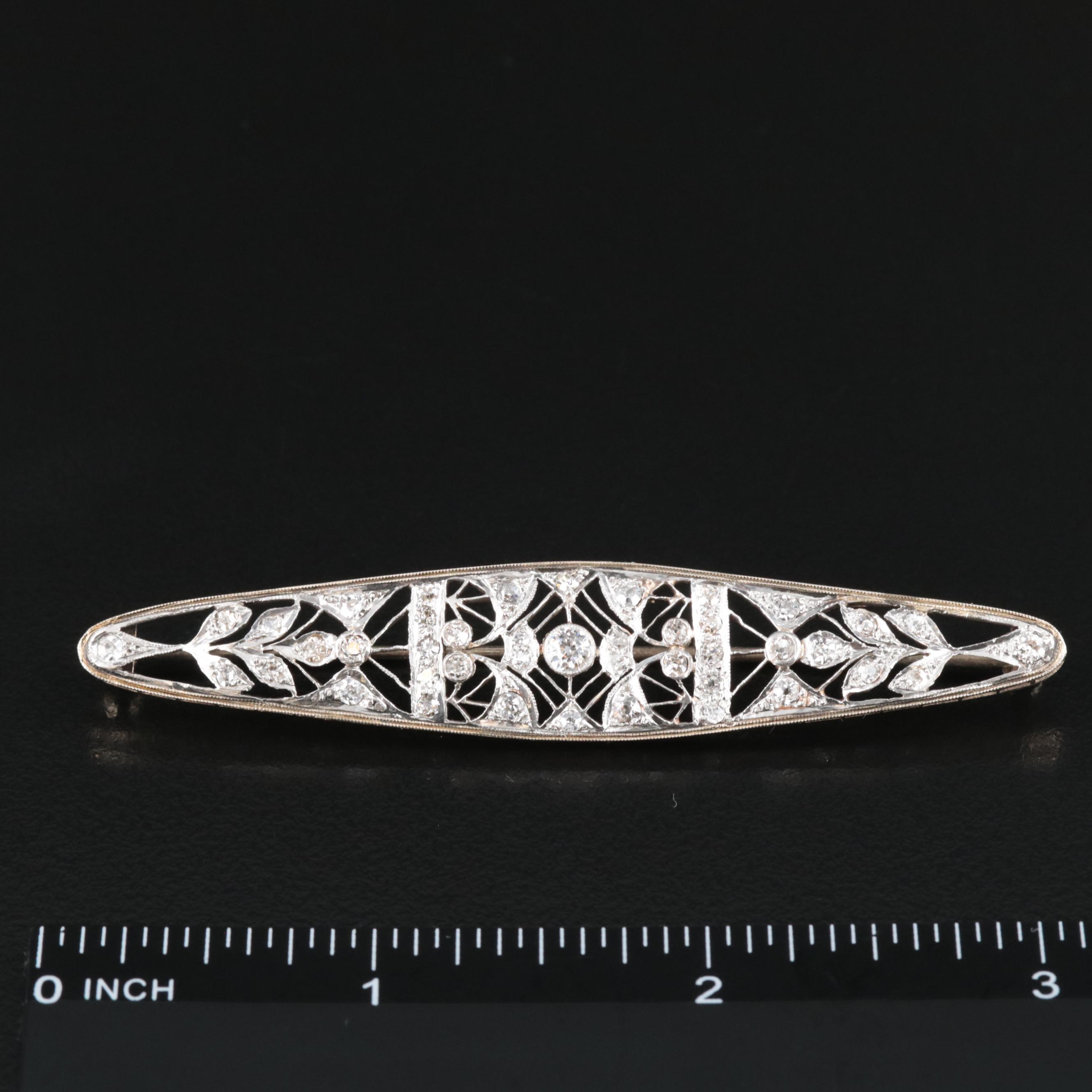 Edwardian 14K and Platinum 1.34 CTW Diamond Brooch