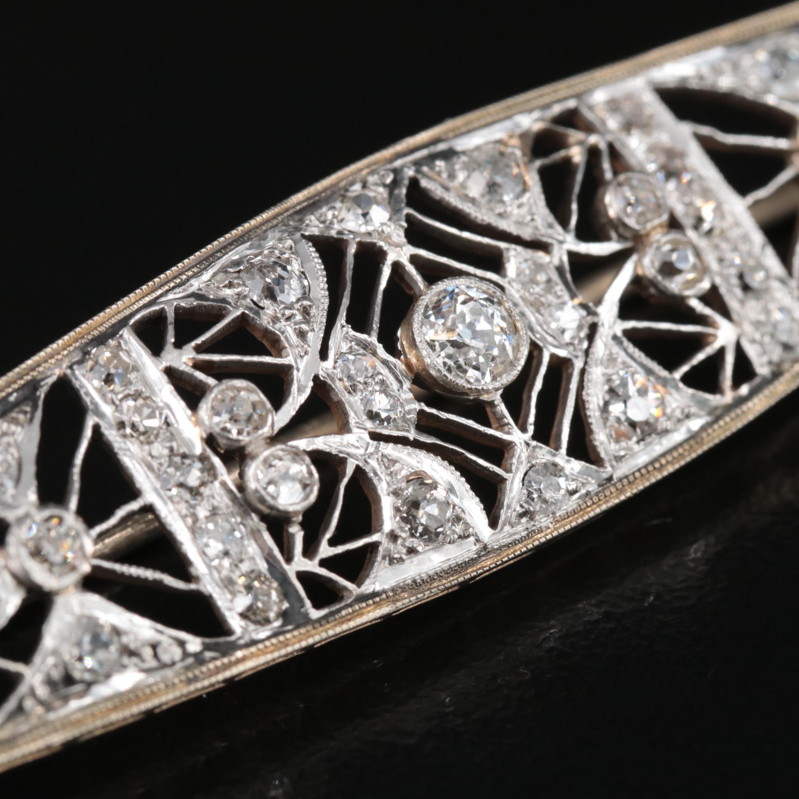 Edwardian 14K and Platinum 1.34 CTW Diamond Brooch