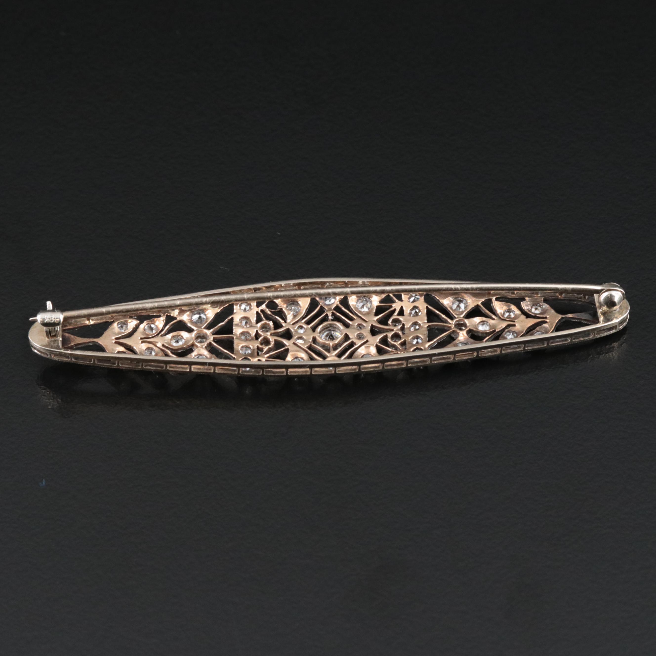 Edwardian 14K and Platinum 1.34 CTW Diamond Brooch