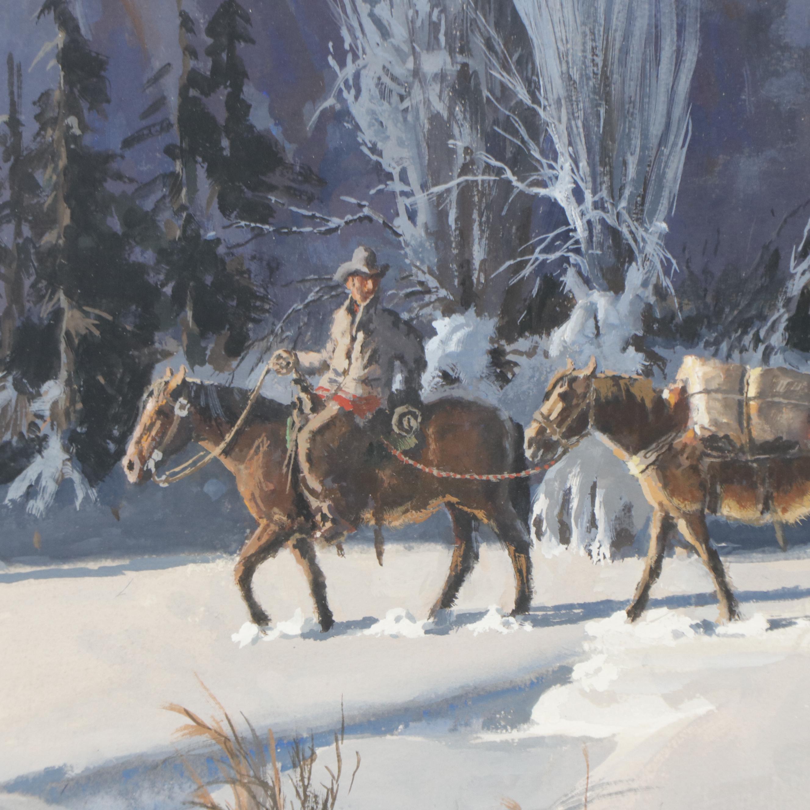 James Boren Watercolor Painting "Making Tracks for Home," 1983