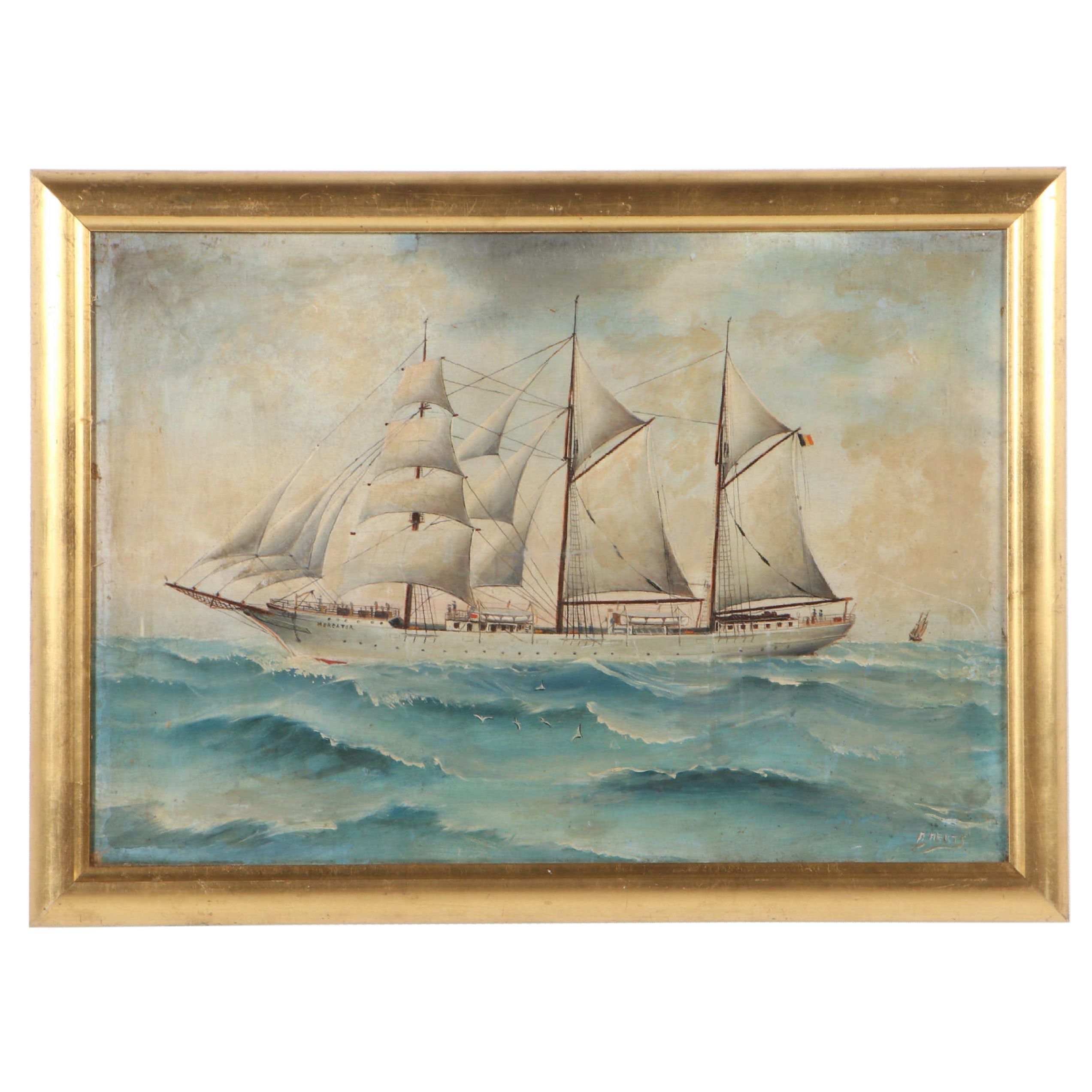 Maritime Oil Painting of Sailing Ship