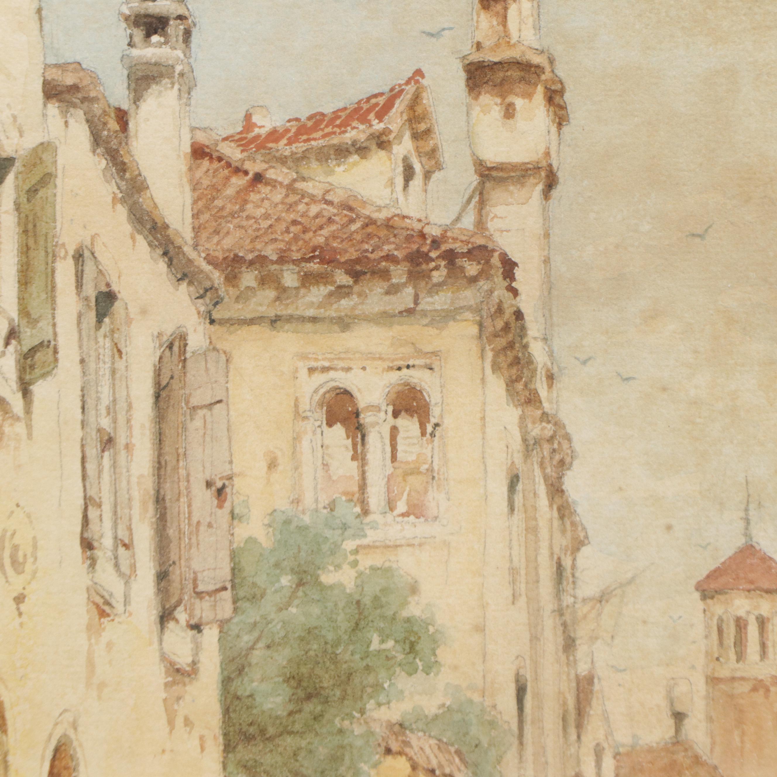 Andrew F. Bunner Venetian Canal Scene Watercolor Painting, Late 19th Century