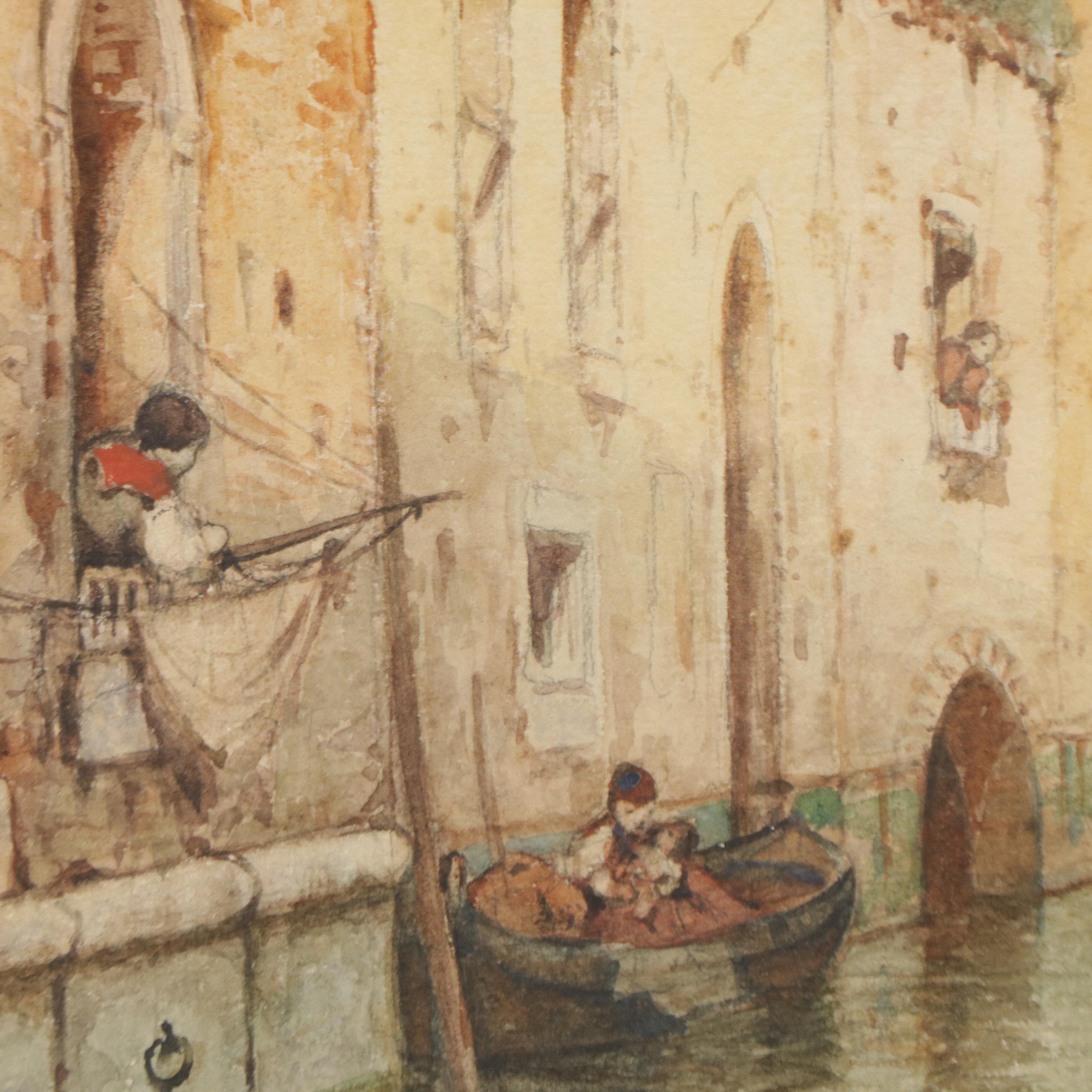 Andrew F. Bunner Venetian Canal Scene Watercolor Painting, Late 19th Century