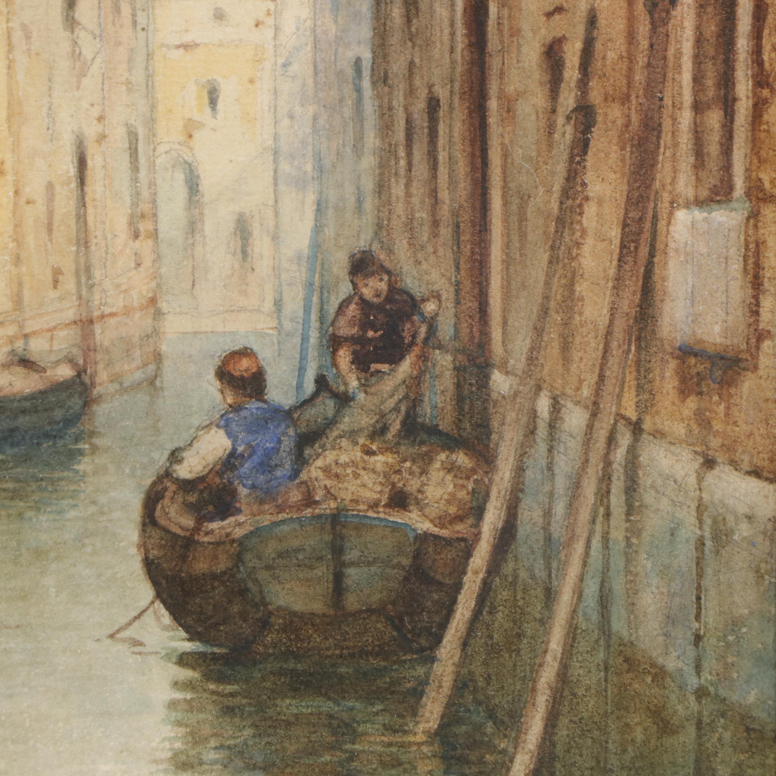 Andrew F. Bunner Venetian Canal Scene Watercolor Painting, Late 19th Century