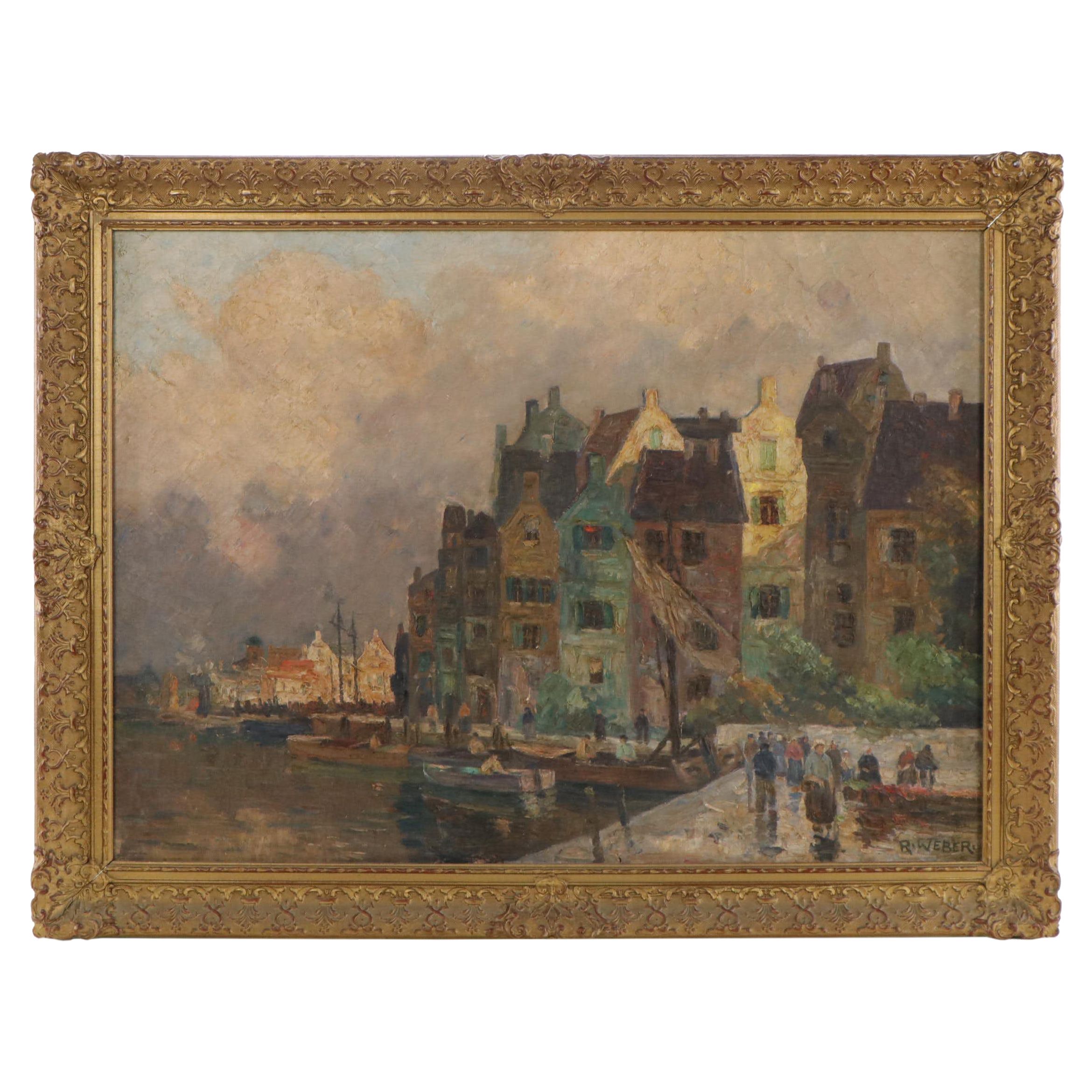 Rudolf Weber European Townscape Oil Painting, Early 20th Century
