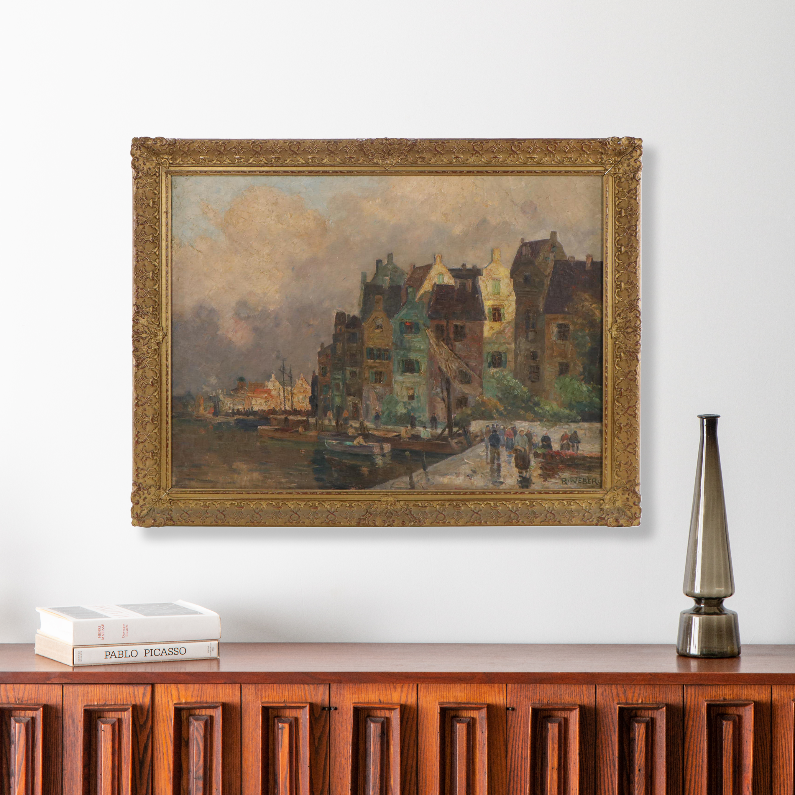 Rudolf Weber European Townscape Oil Painting, Early 20th Century