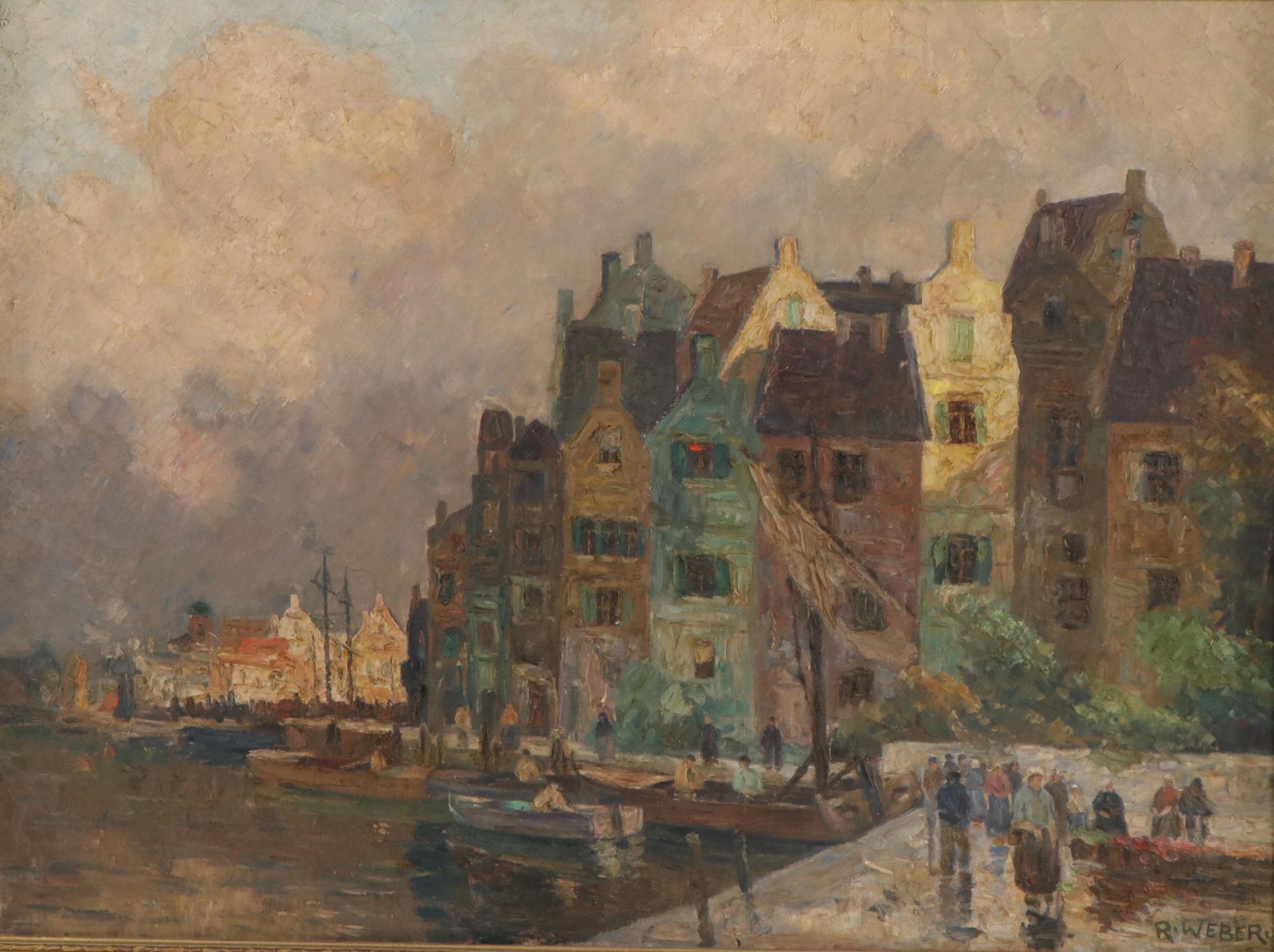 Rudolf Weber European Townscape Oil Painting, Early 20th Century