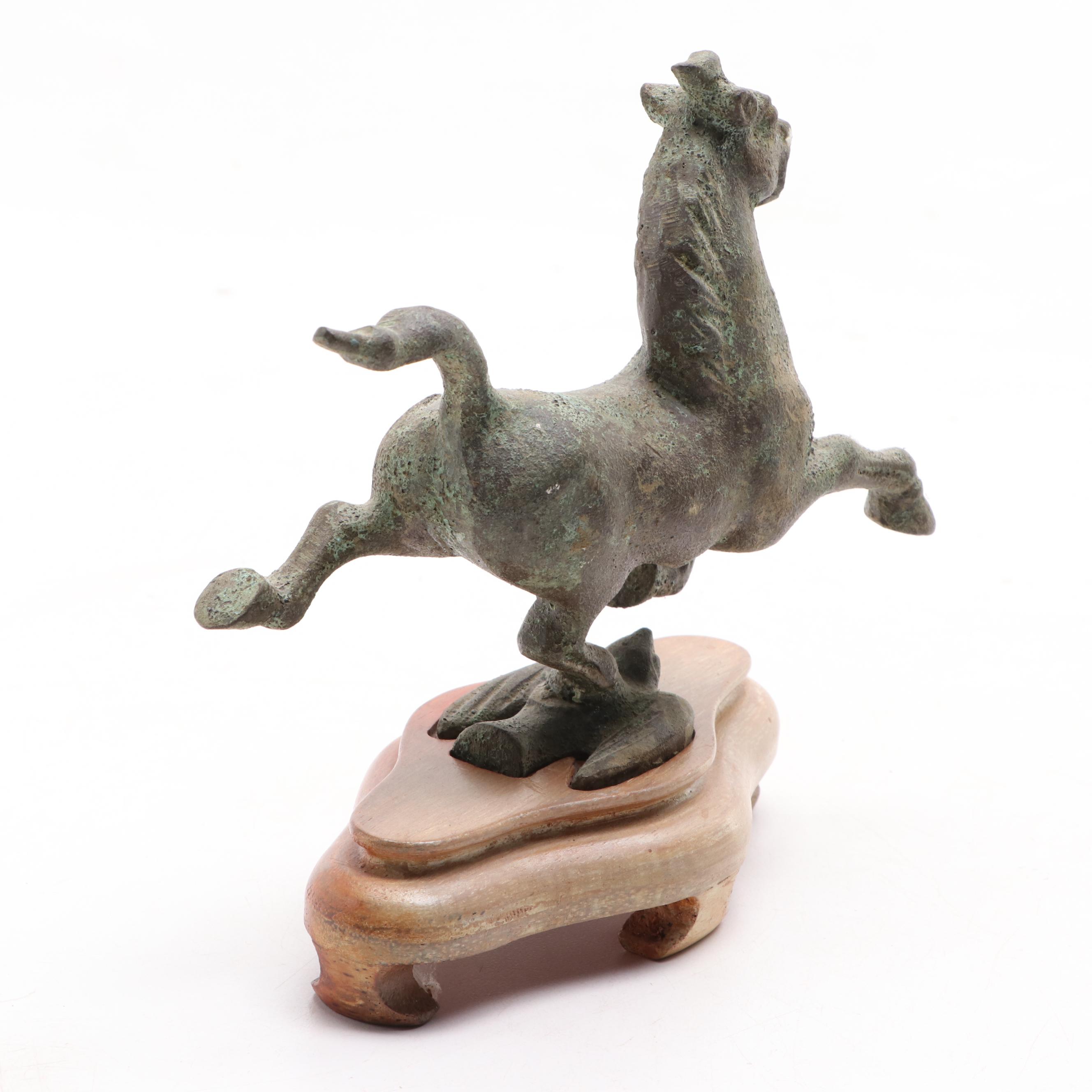 East Asian Cast Bronze Kirin Figure with Metal Flying Horse of Gazu Figurine