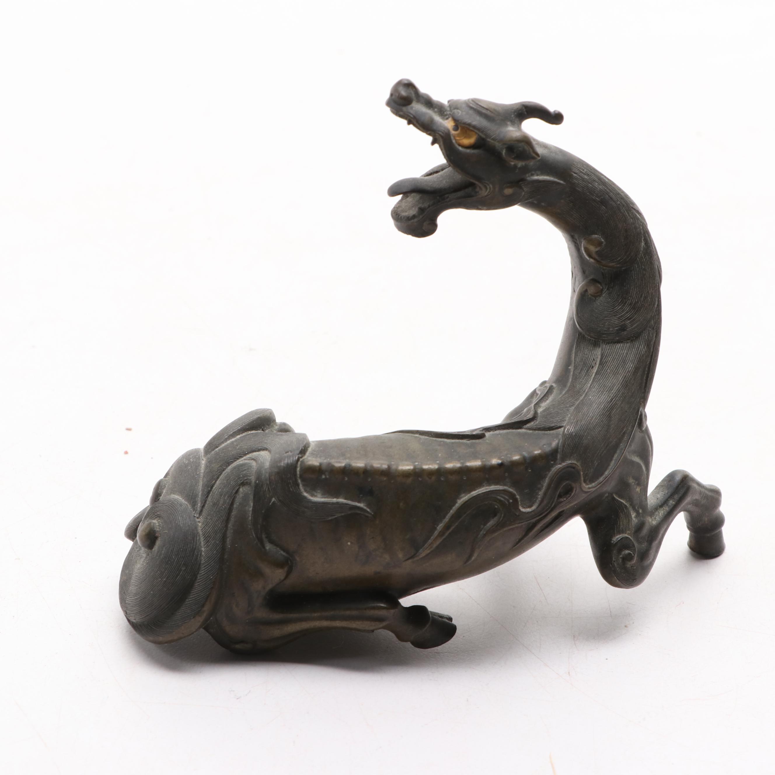 East Asian Cast Bronze Kirin Figure with Metal Flying Horse of Gazu Figurine