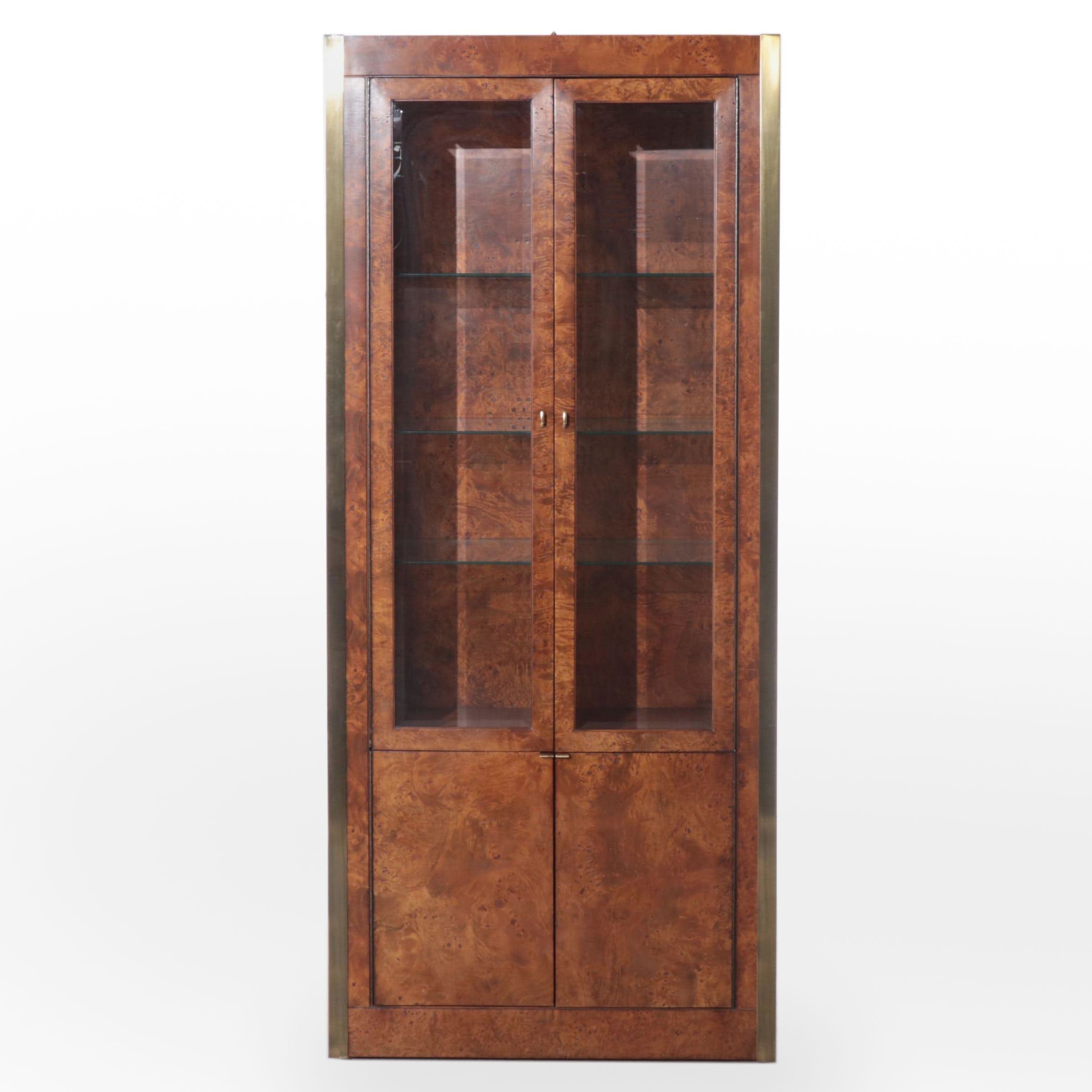 Tomlinson Furniture Olive Ash Burl Illuminated Glass-Front Cabinet