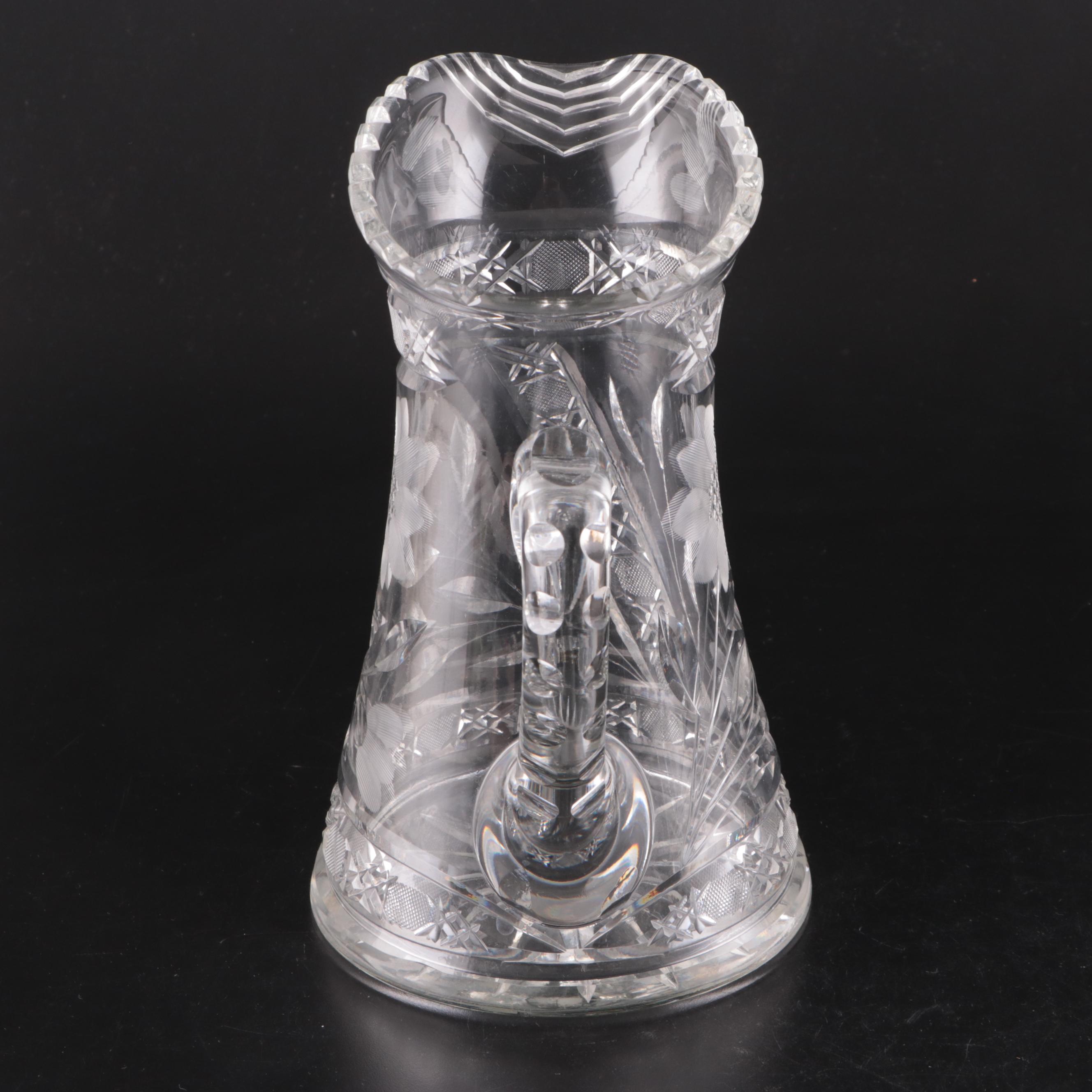 American Brilliant Style Pressed and Etched Glass Pitchers, 20th Century