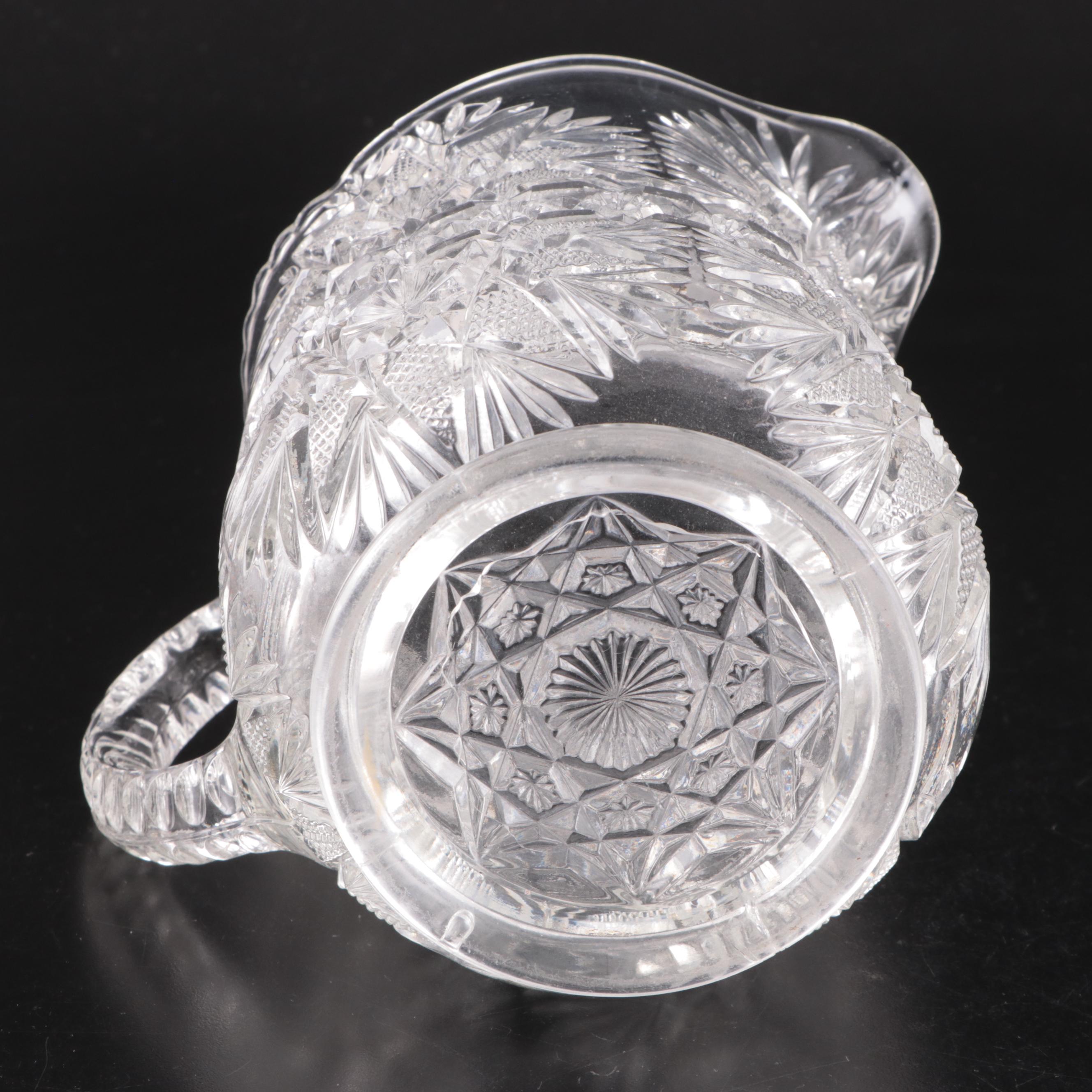 American Brilliant Style Pressed and Etched Glass Pitchers, 20th Century