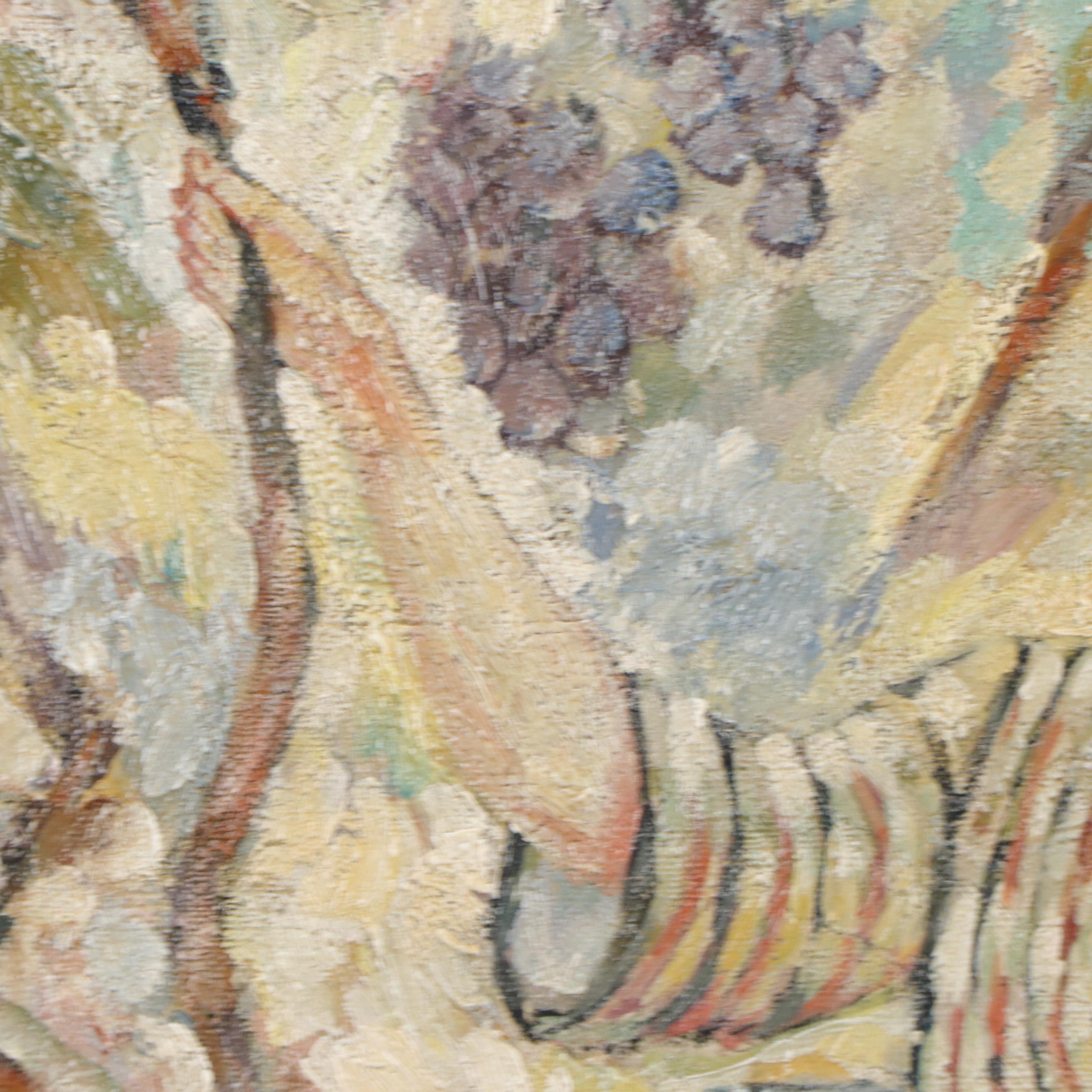 Post-Impressionist Style Oil Painting of Seated Woman in Garden