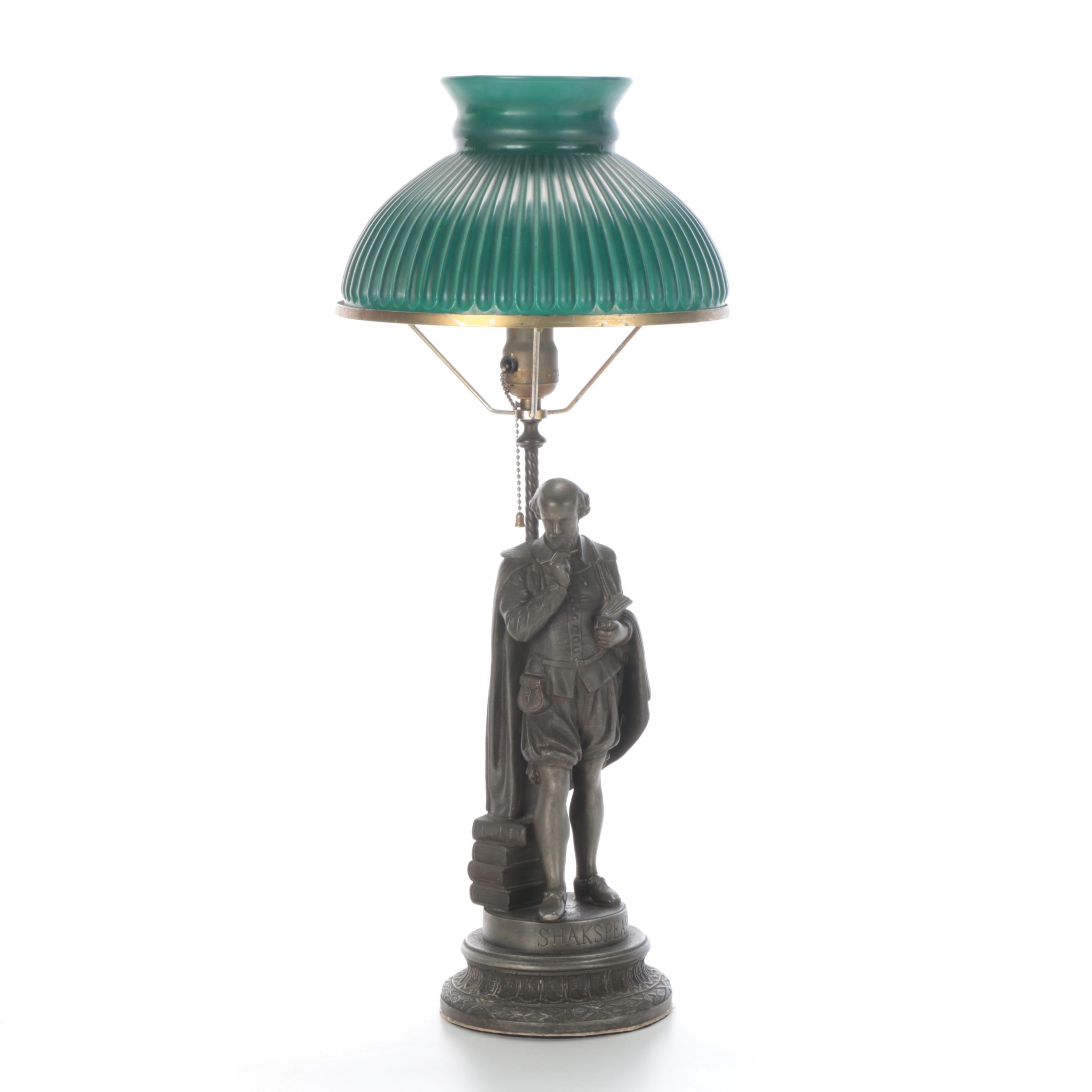 Cast Spelter Shakespeare Figural Table Lamp, Mid-20th Century
