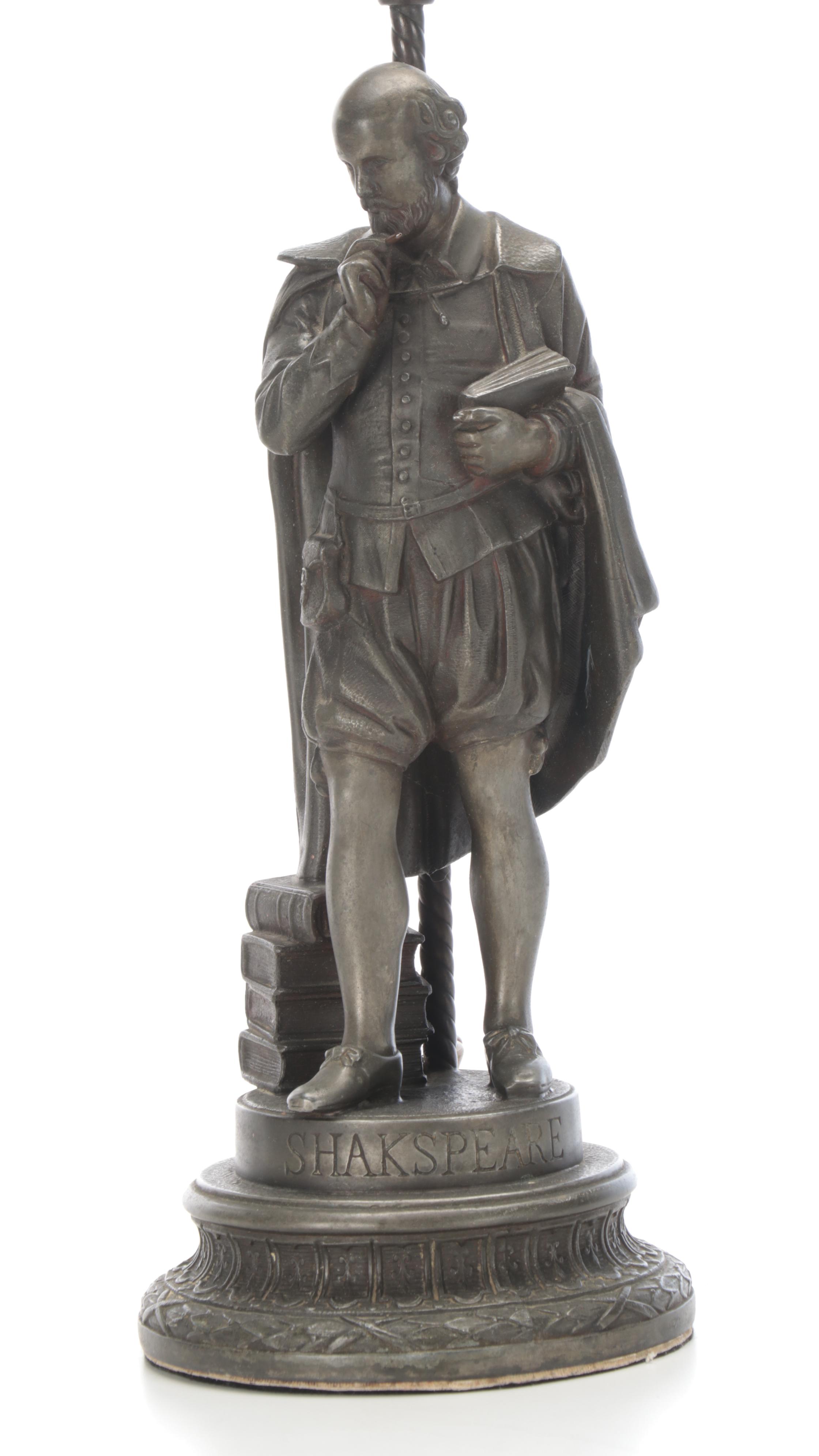 Cast Spelter Shakespeare Figural Table Lamp, Mid-20th Century