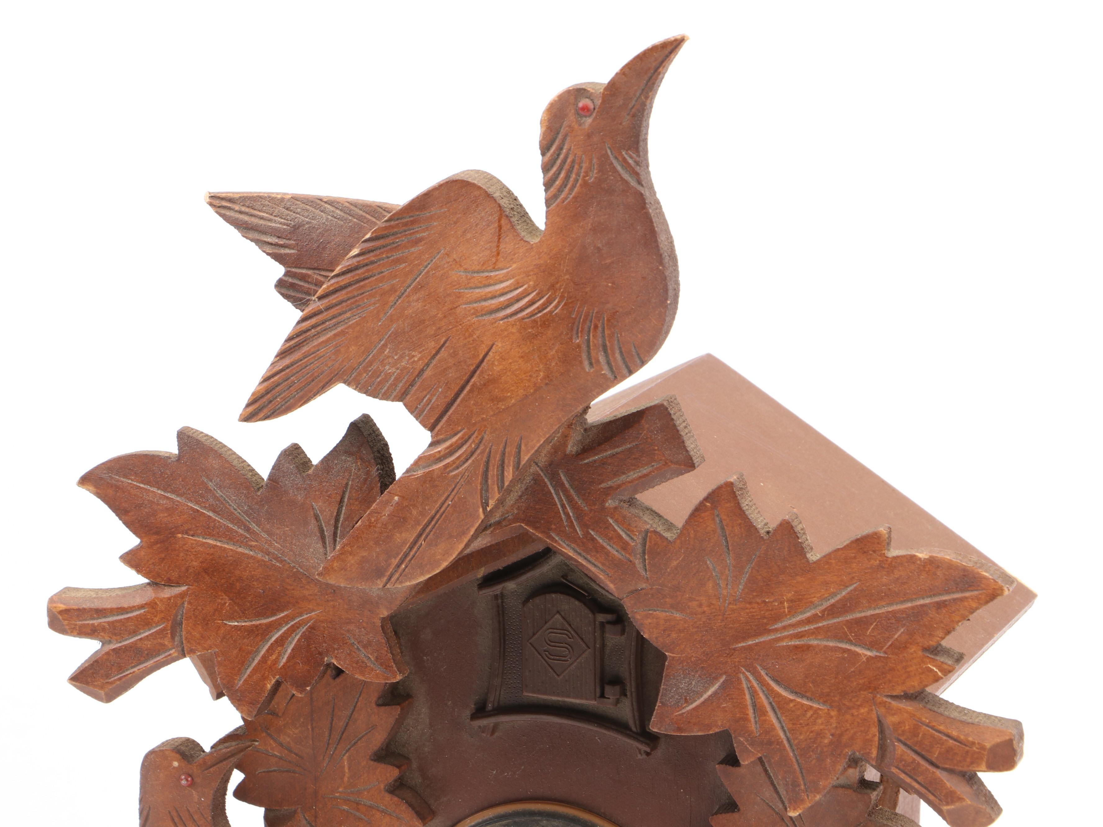 German Black Forest Style Carved Wood Cuckoo Clock, Mid to Late 20th Century