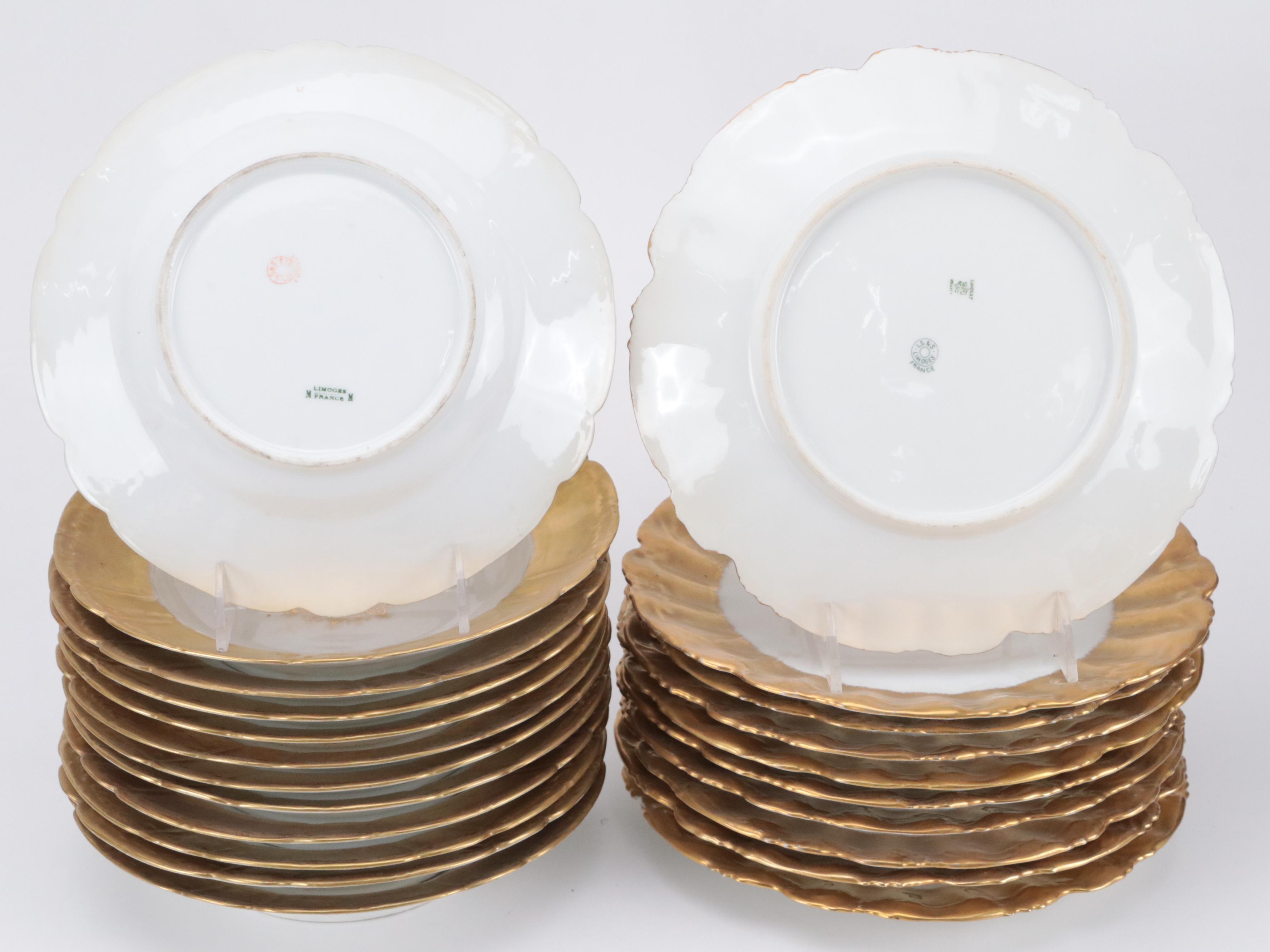 Coiffe Limoges Gilt Porcelain Dinnerware, Early 20th Century