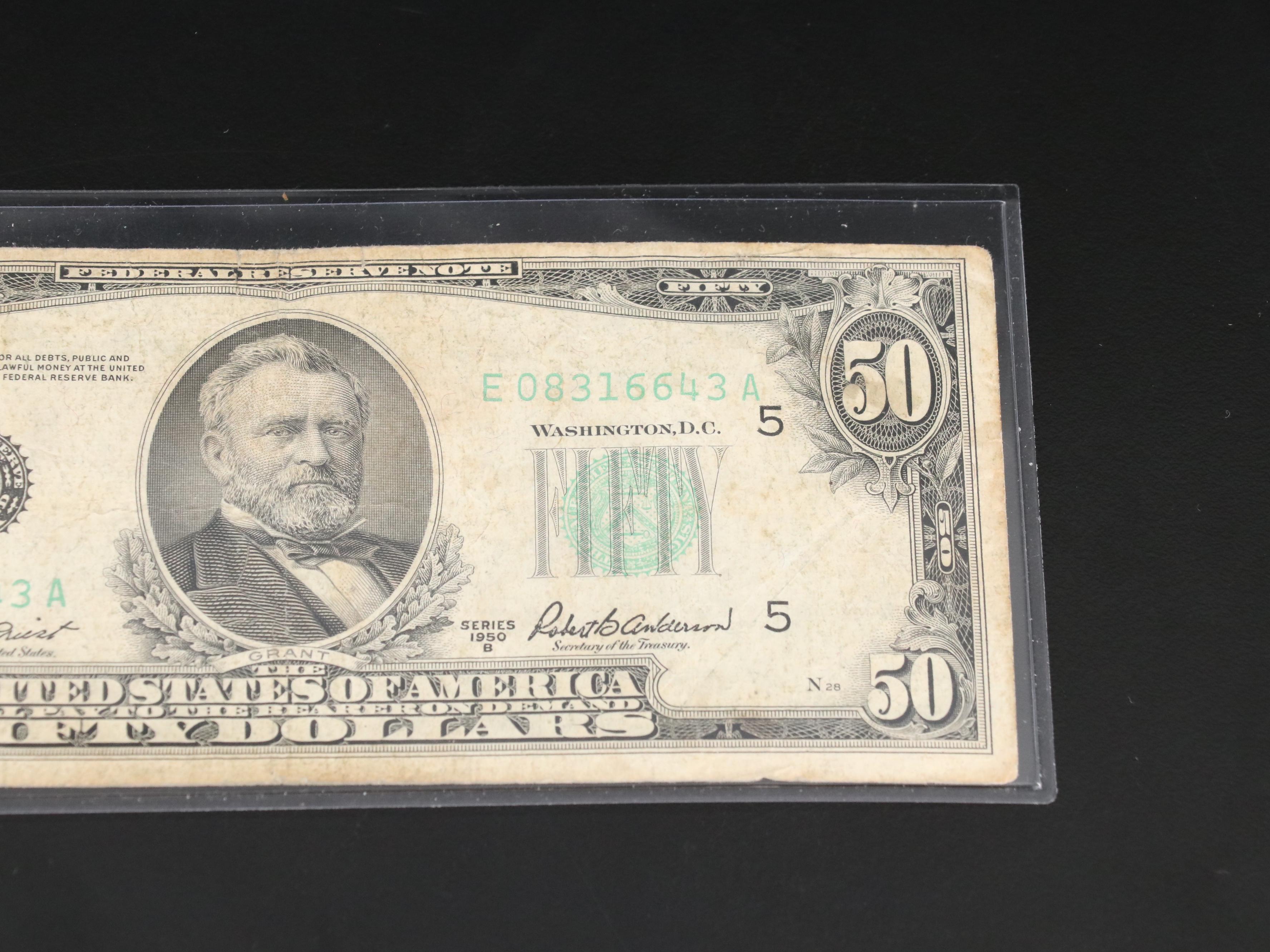 Group of Four Various U.S. Currency Notes Including a 1950 B $100 Federal