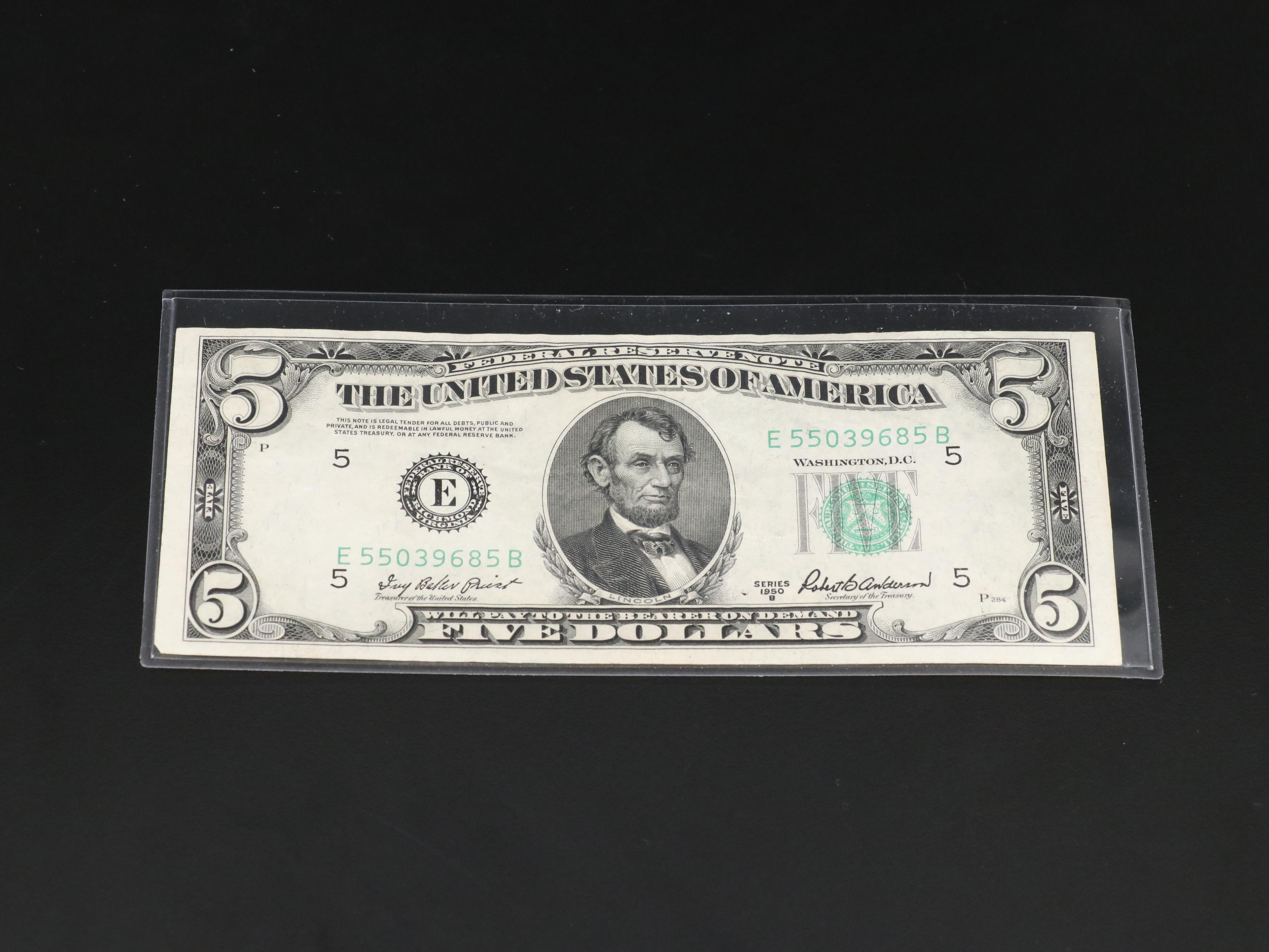 Group of Four Various U.S. Currency Notes Including a 1950 B $100 Federal