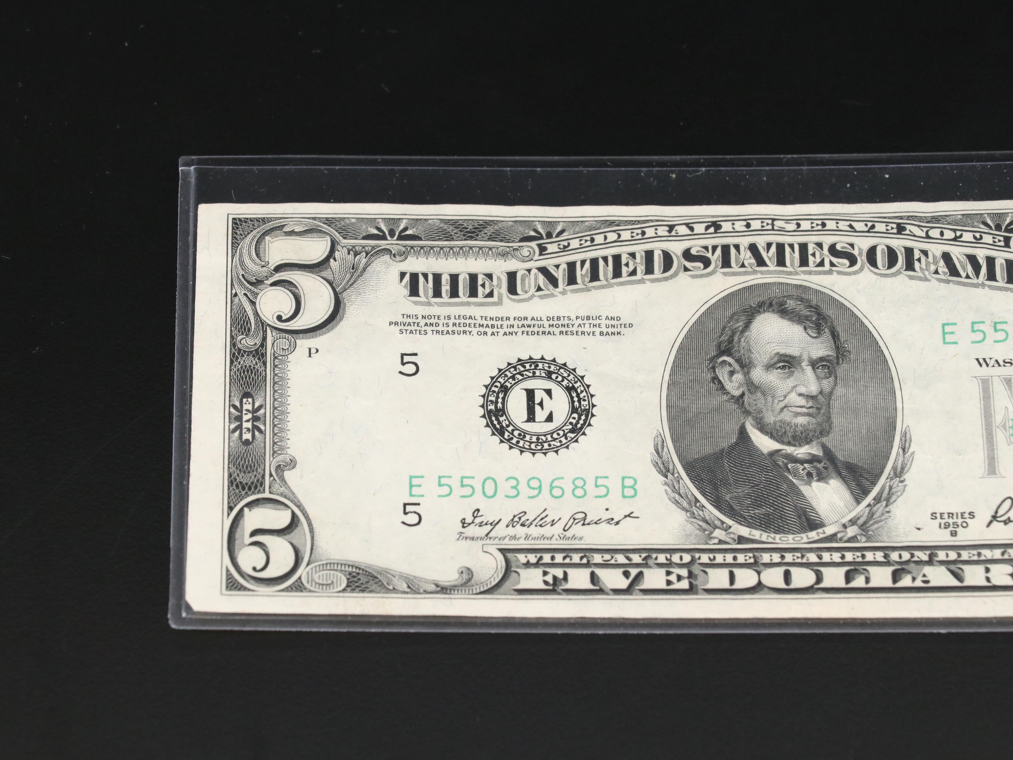 Group of Four Various U.S. Currency Notes Including a 1950 B $100 Federal