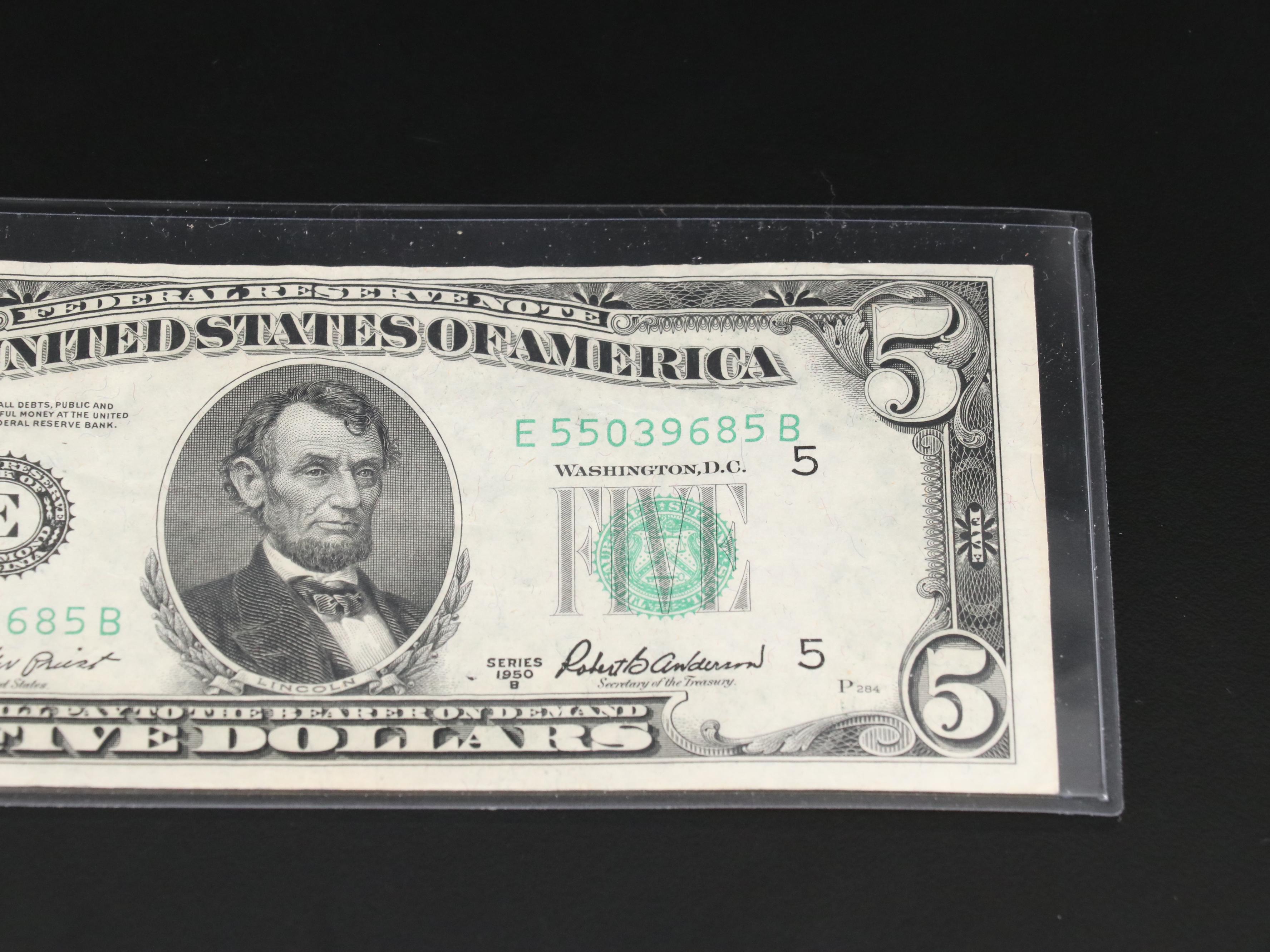 Group of Four Various U.S. Currency Notes Including a 1950 B $100 Federal