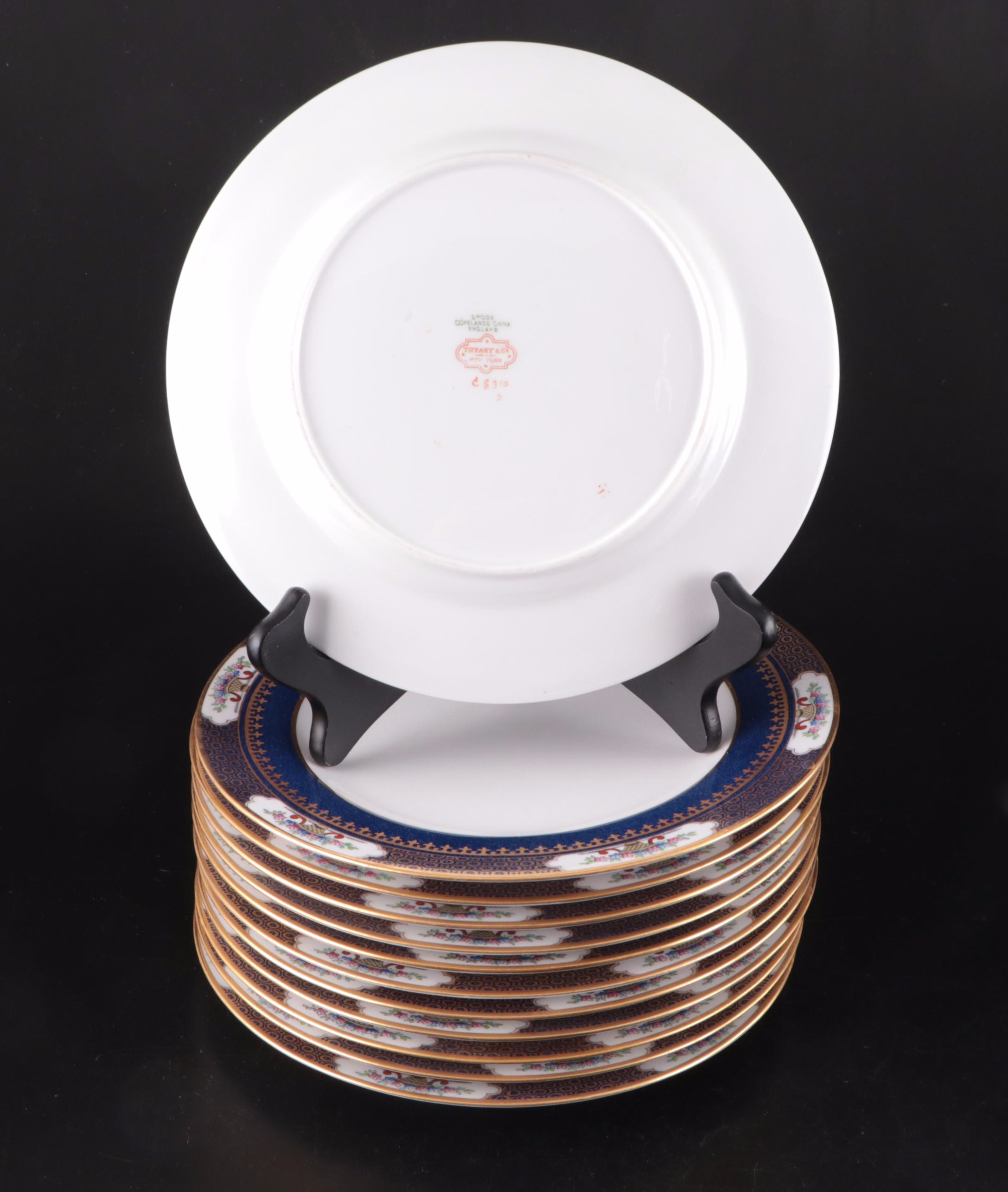 Tiffany & Co. Gilt Navy Blue Soup Cups, Saucers, and Luncheon Plates