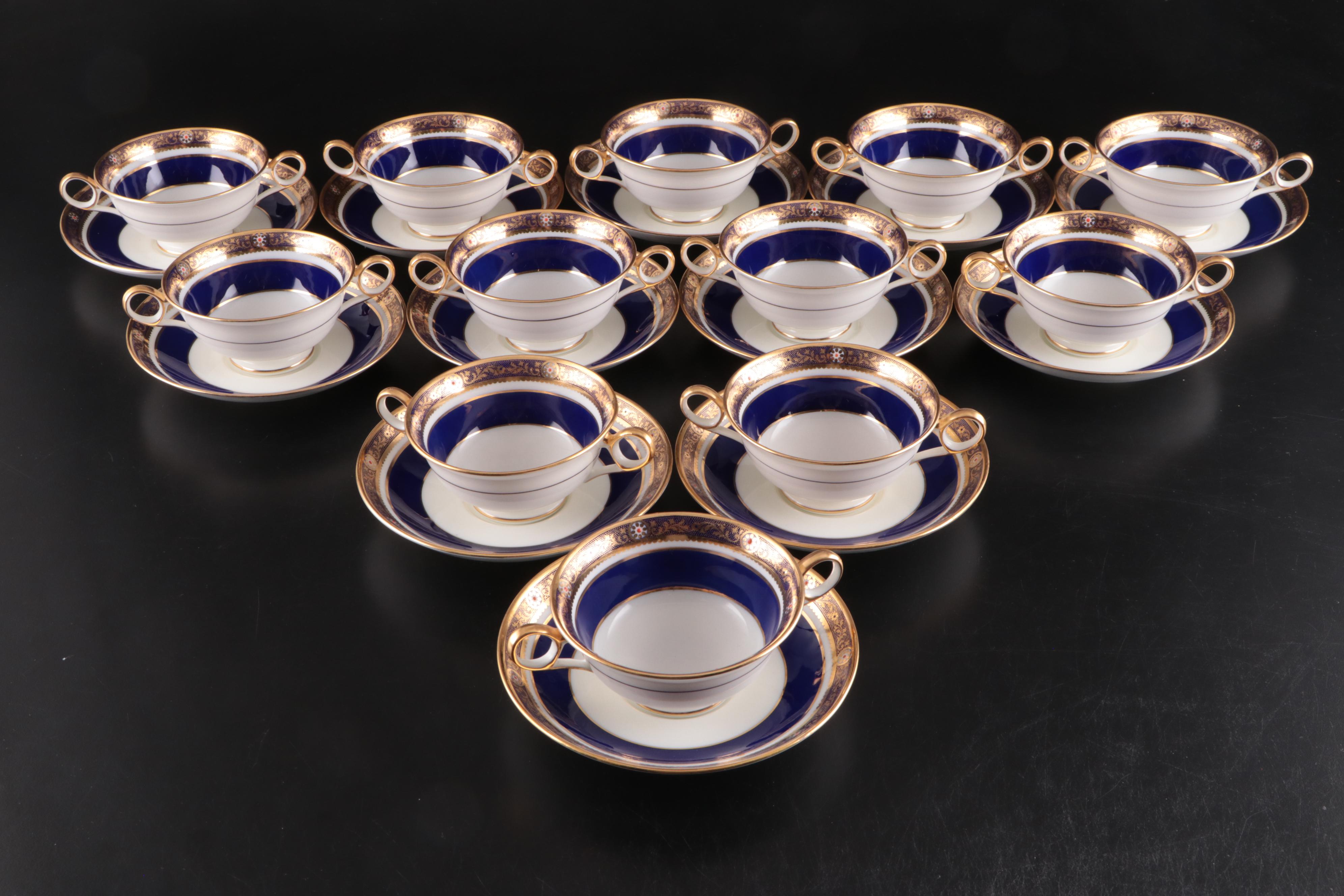 Tiffany & Co. Gilt Navy Blue Soup Cups, Saucers, and Luncheon Plates